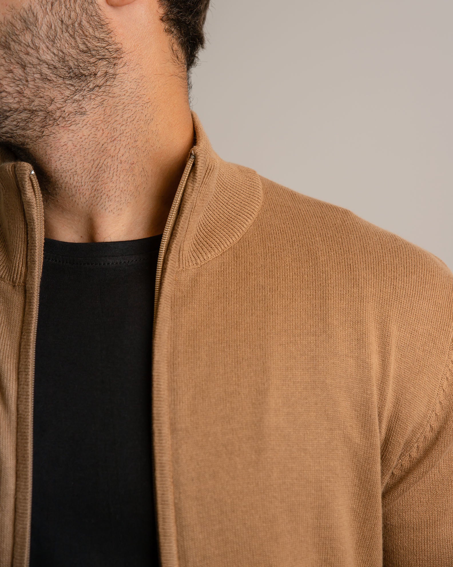 Men's Yarn Jacket with Zipper 'Alfredo'-CAMEL