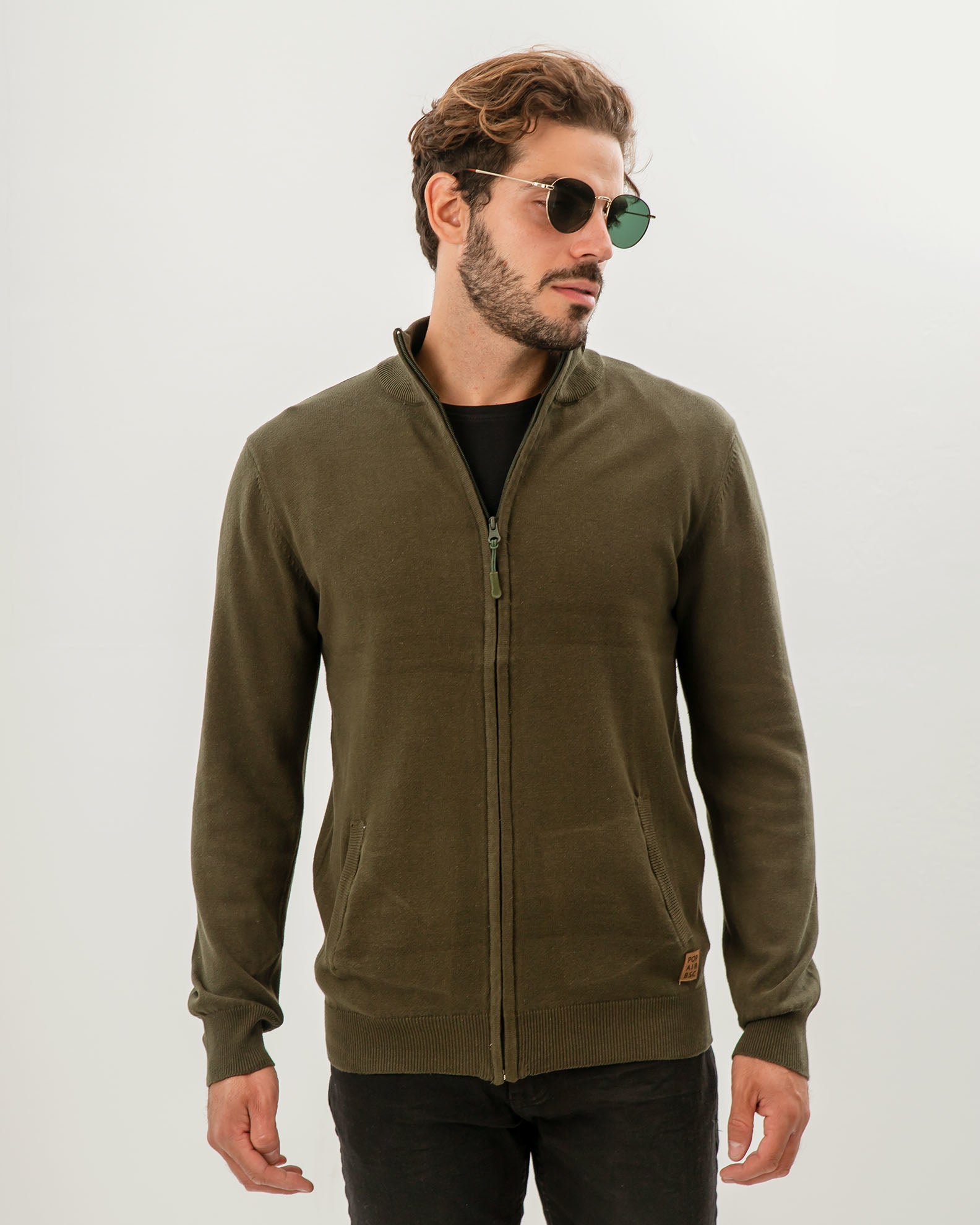 Men's Yarn Jacket with Zipper 'Alfredo'-KHAKI