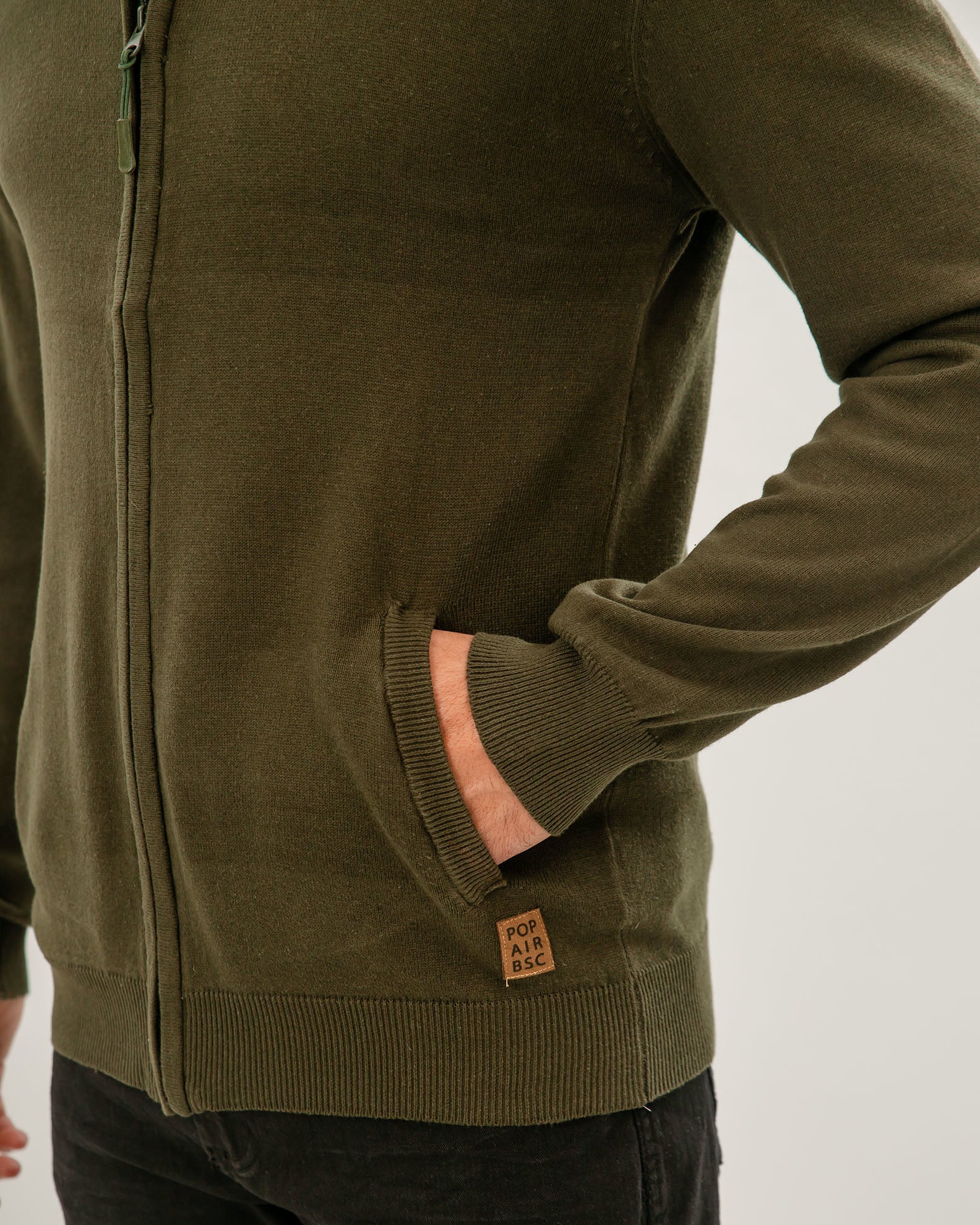 Men's Yarn Jacket with Zipper 'Alfredo'-KHAKI