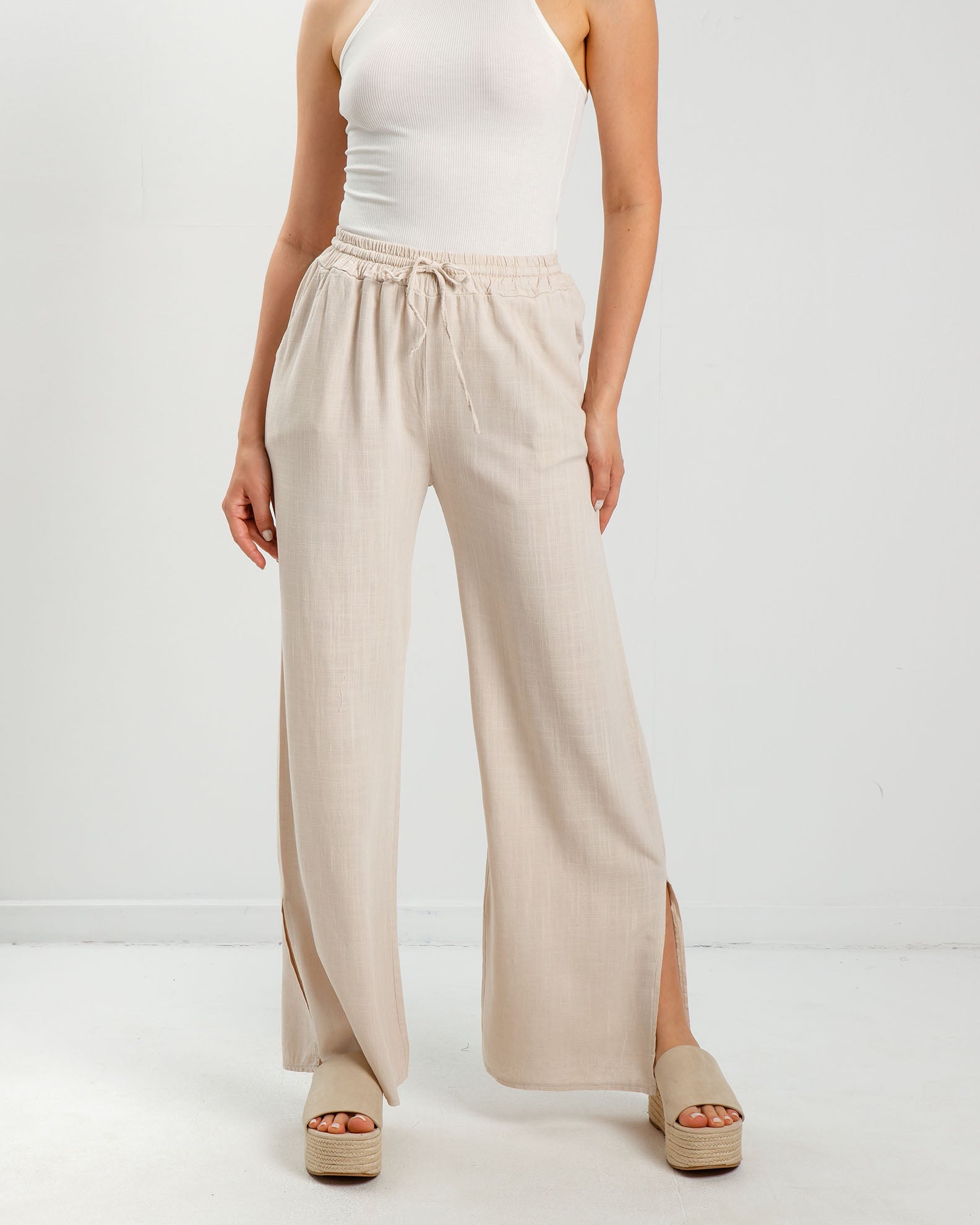 Women's linen look pants 'Rita'-sabbia