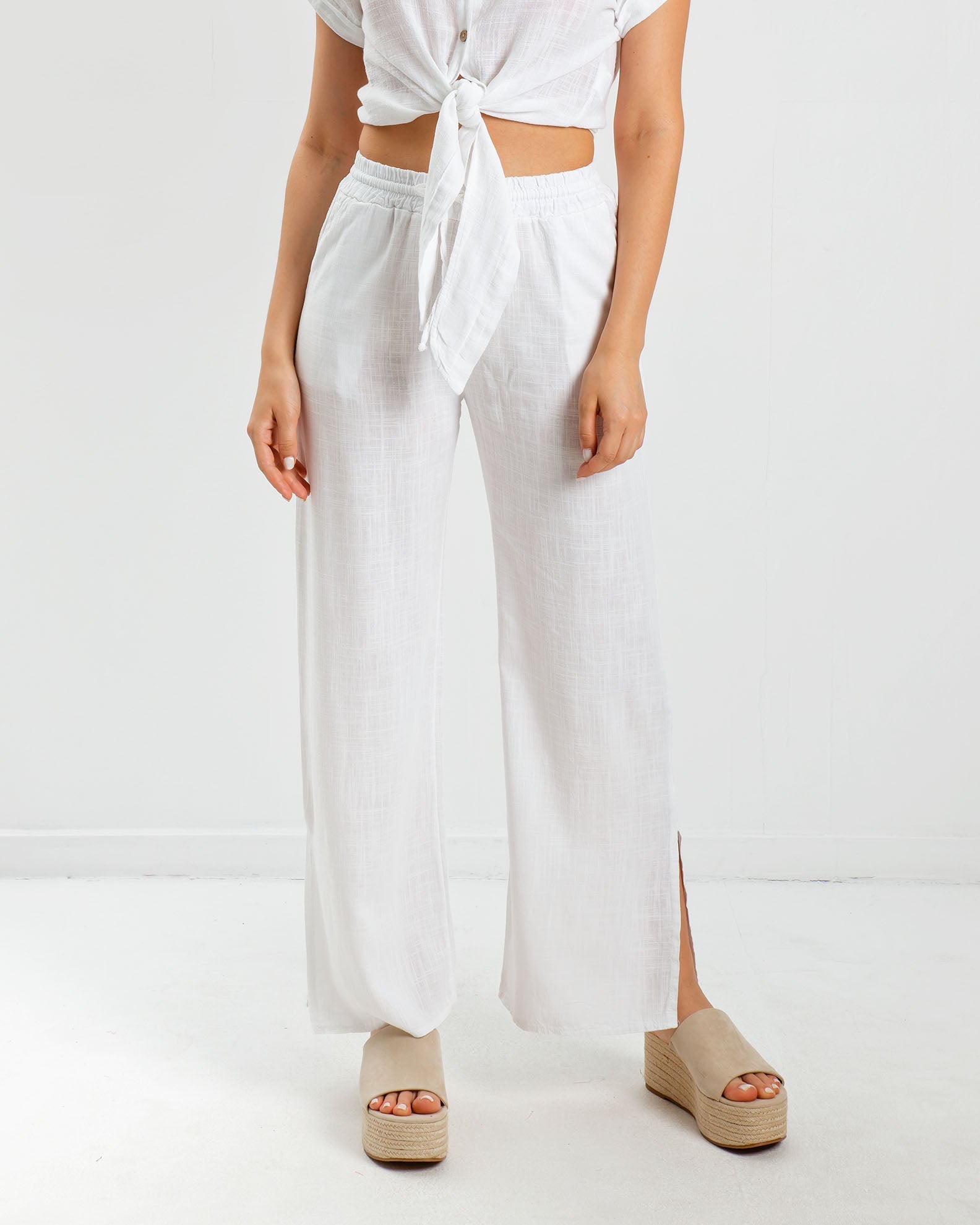 Women's linen look pants 'Rita'-WHITE