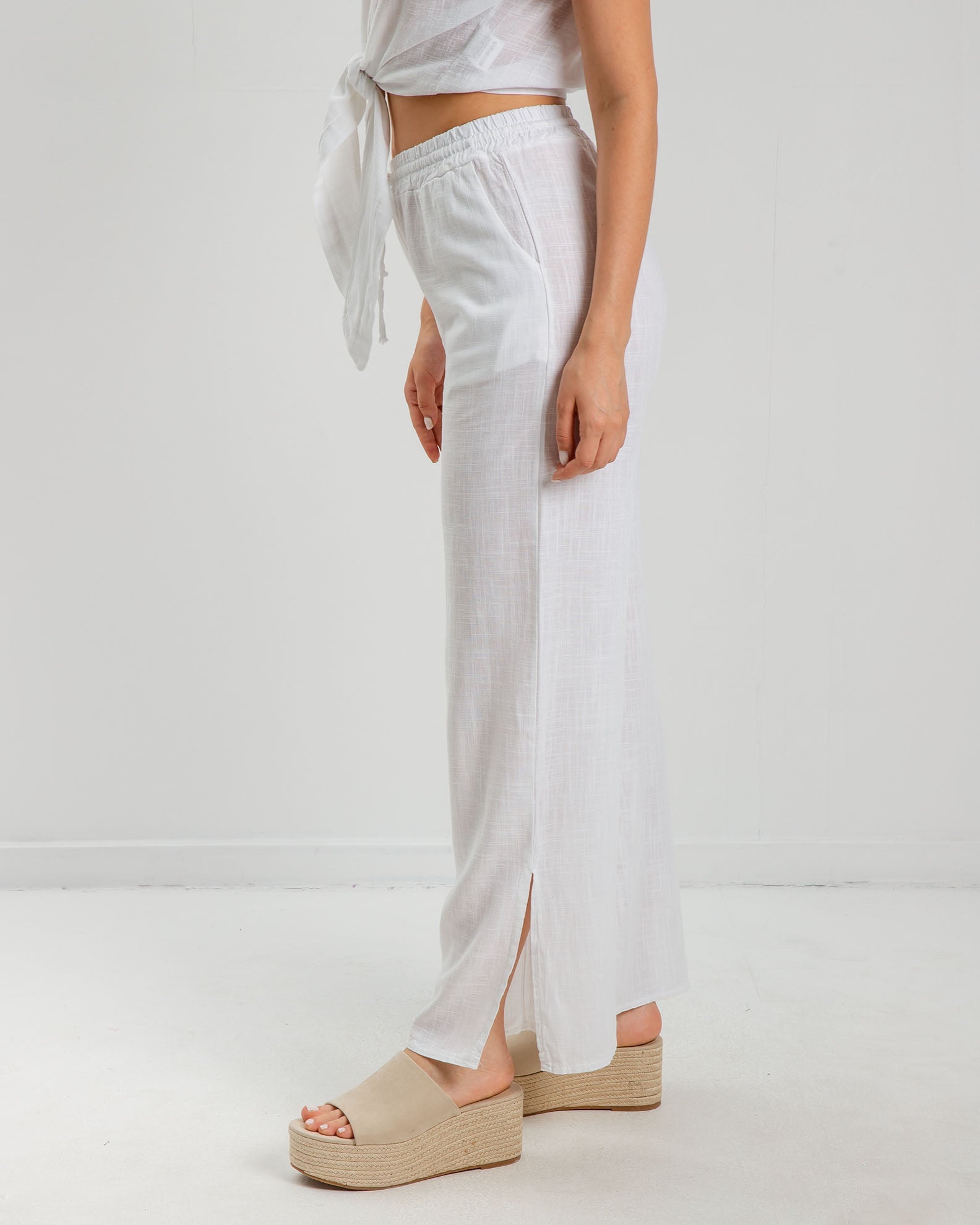 Women's linen look pants 'Rita'-WHITE