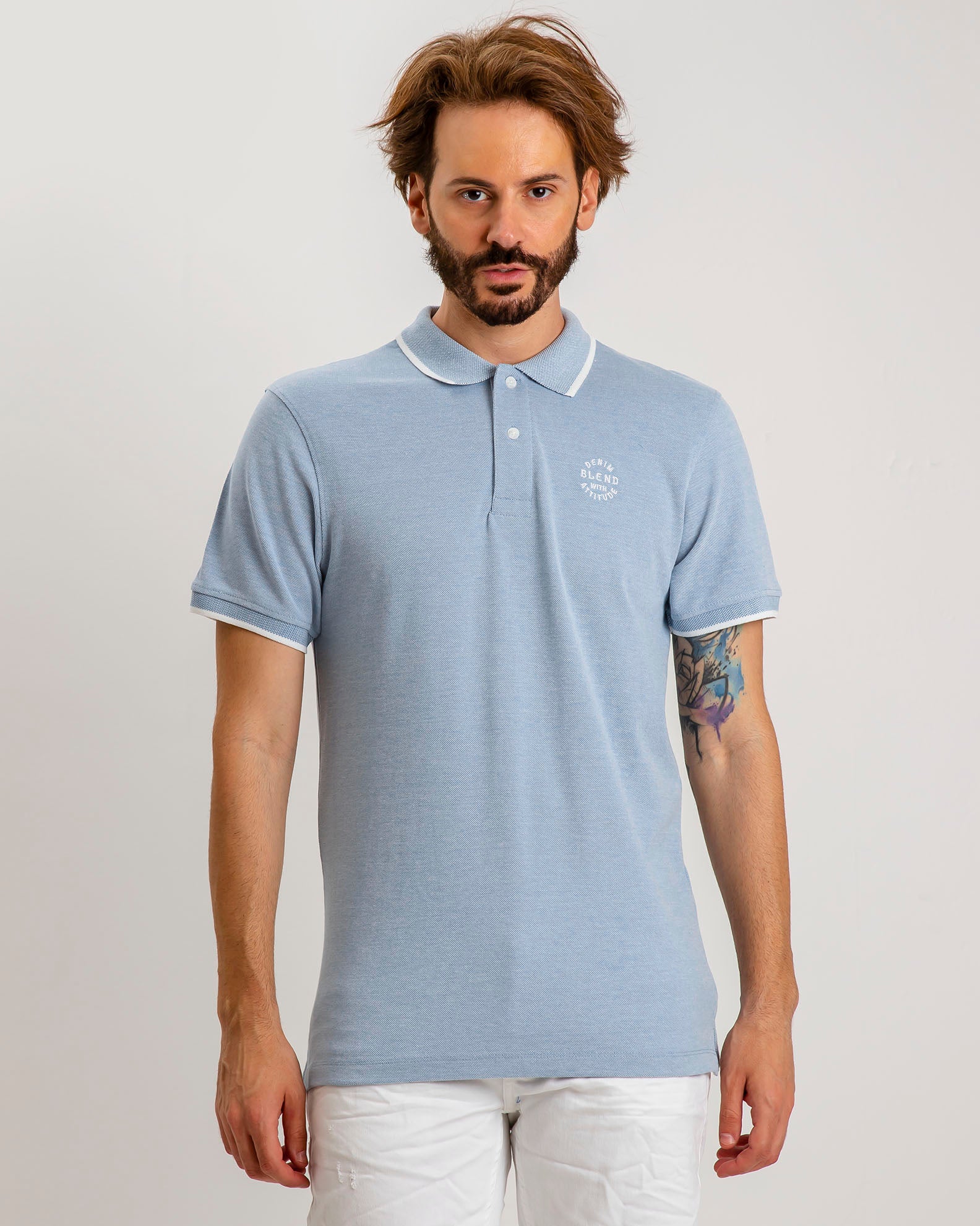 Men's short sleeve polo shirt-74628 Niagara Blue