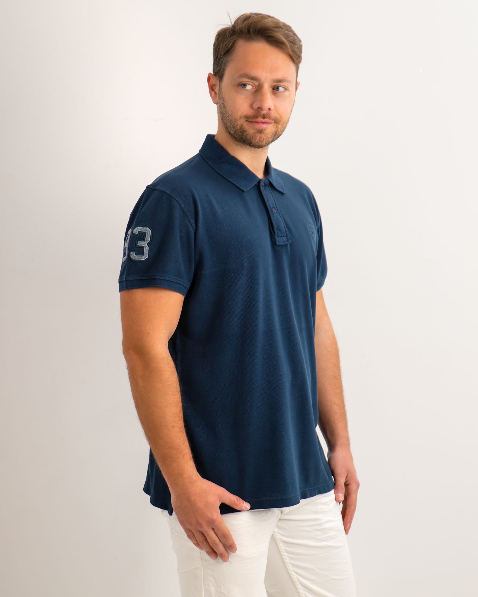 Men's Short Sleeve Polo Shirt with Pattern-Dress Blues