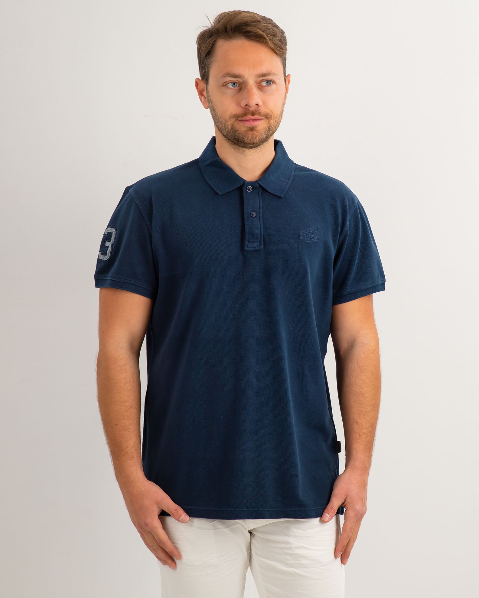 Men's Short Sleeve Polo Shirt with Pattern-Dress Blues