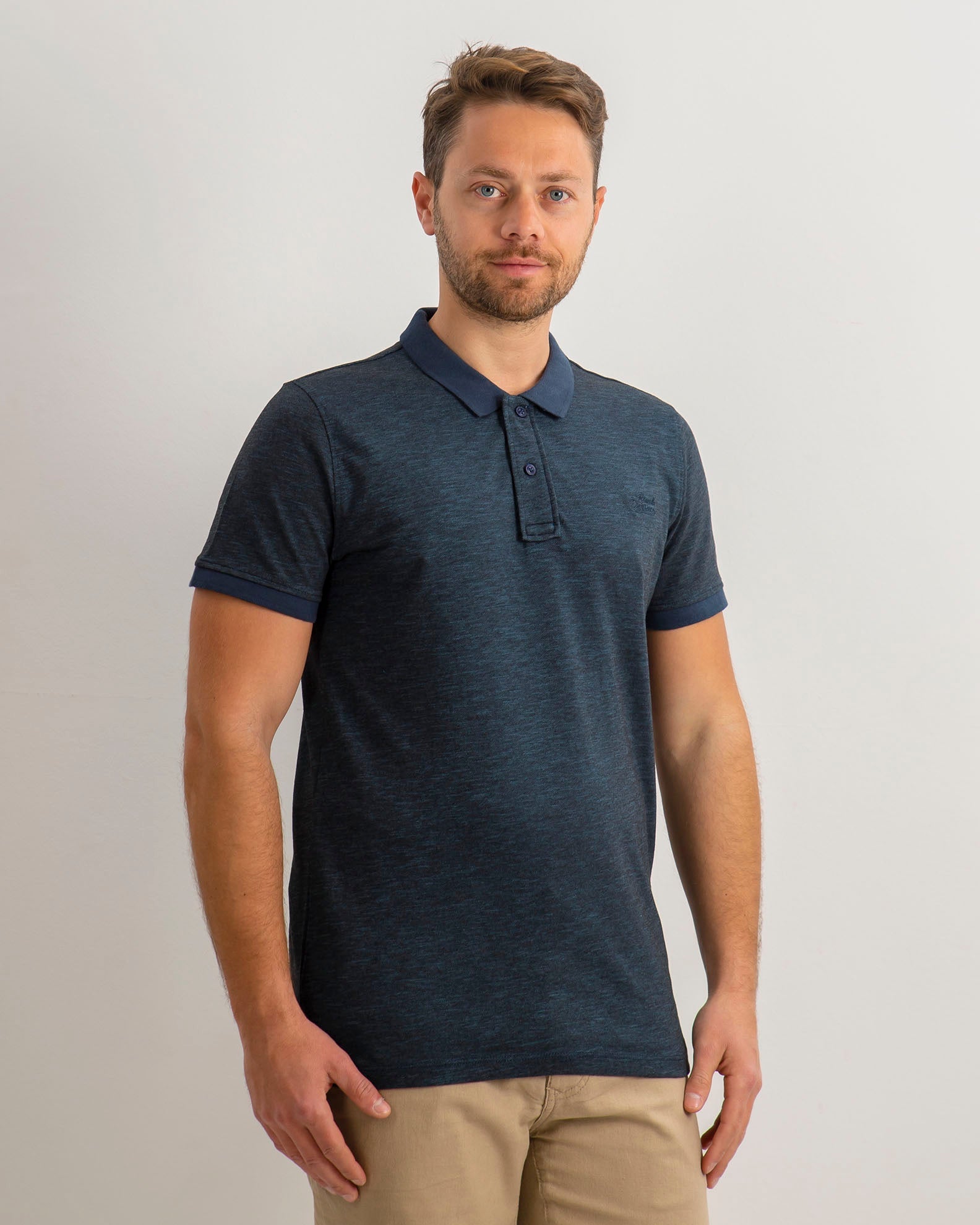 Men's Short Sleeve Polo Shirt with Pattern-Dress Blues