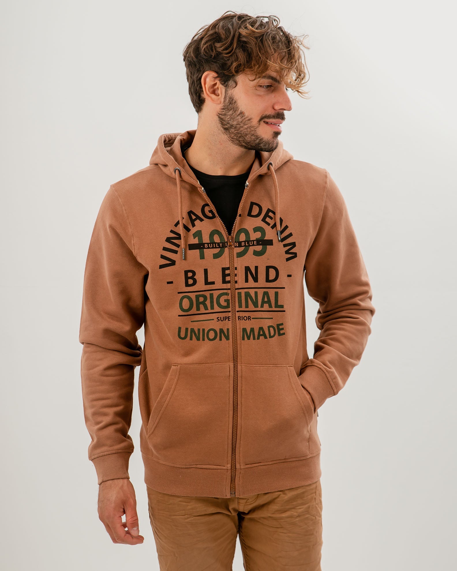 Men's Light Lined Zippered Sweatshirt-181031 Toffee