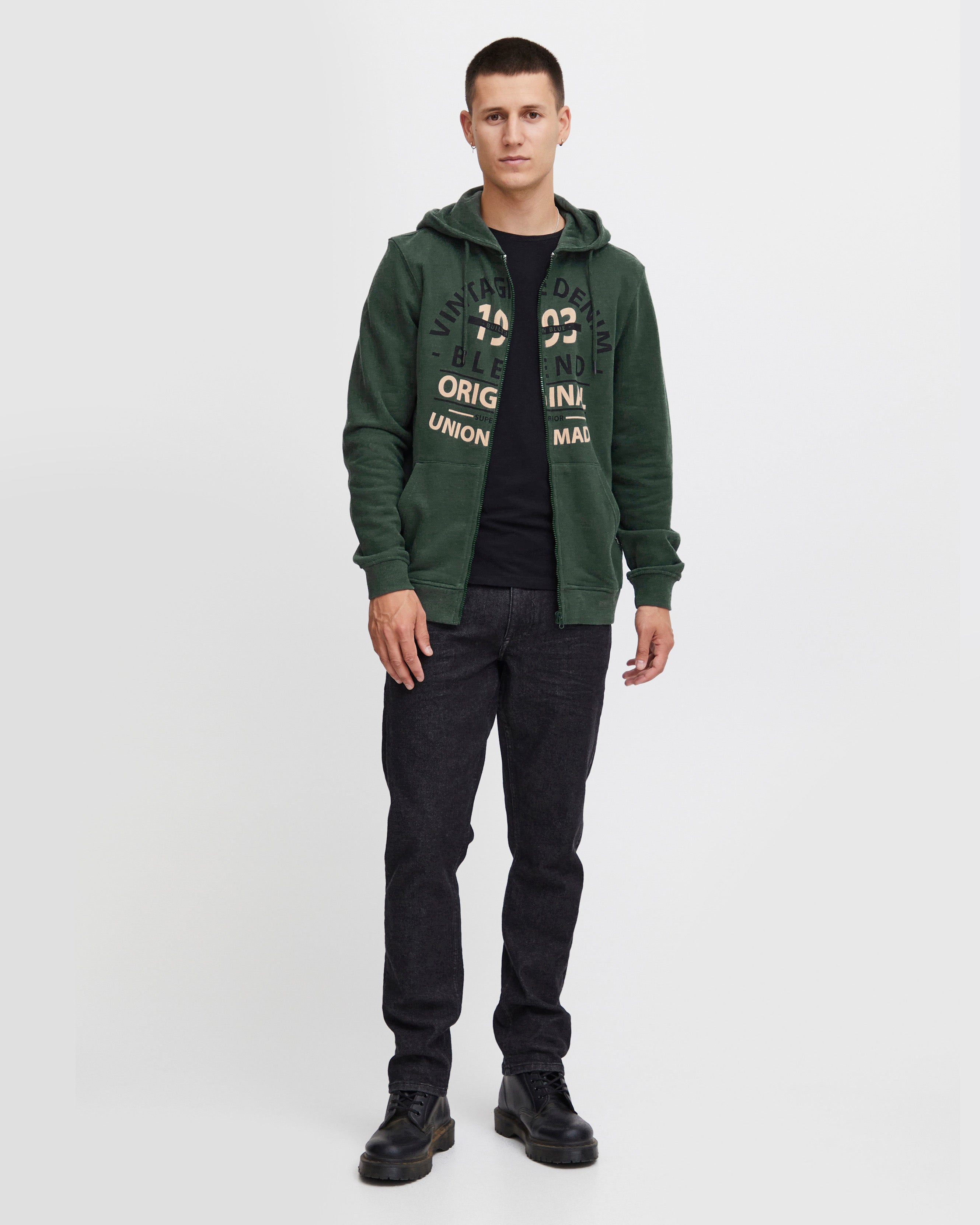 Men's Lightweight Padded Zip Up Hoodie-Deep Forest