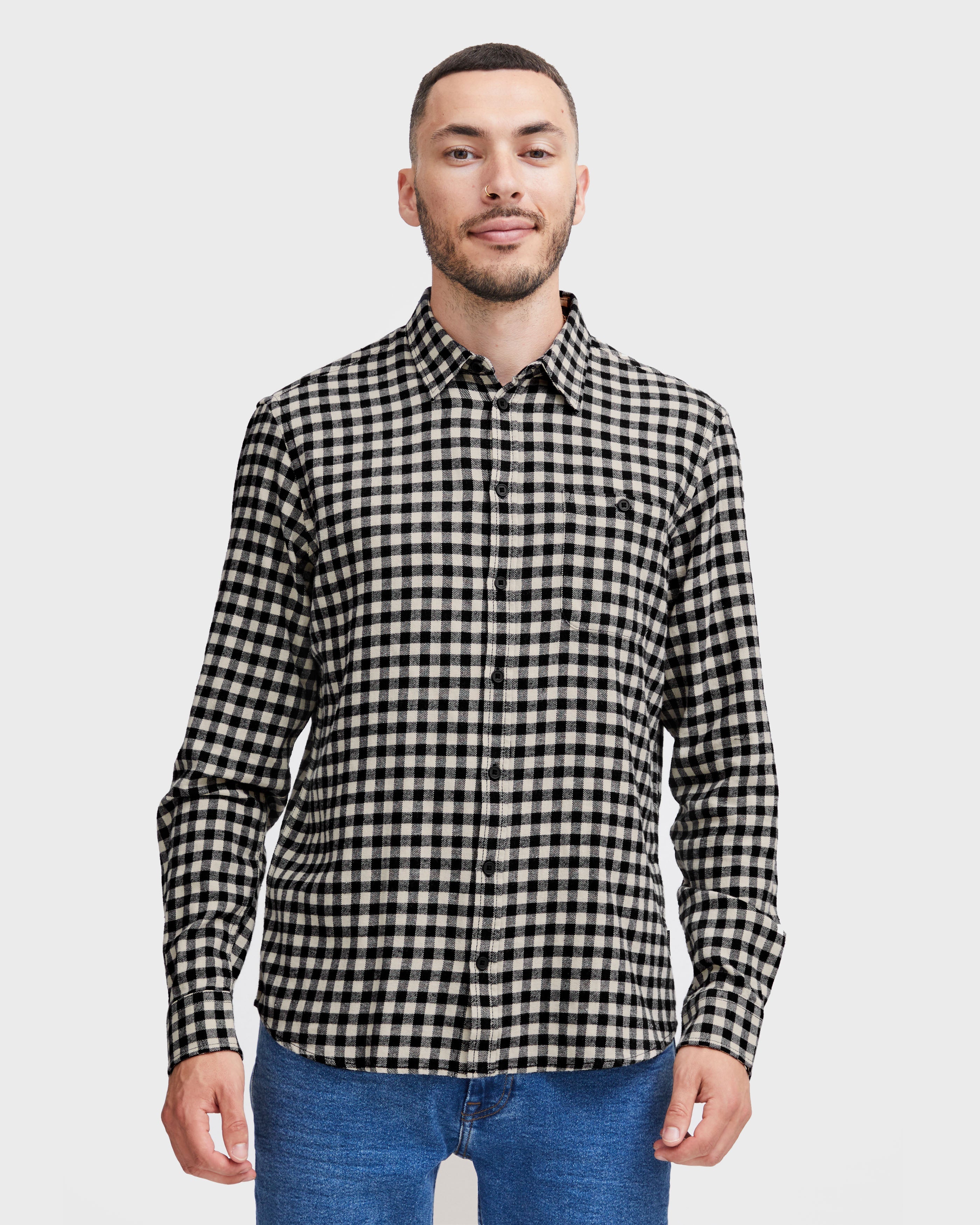 Men's Shirt with Plaid Design - Black