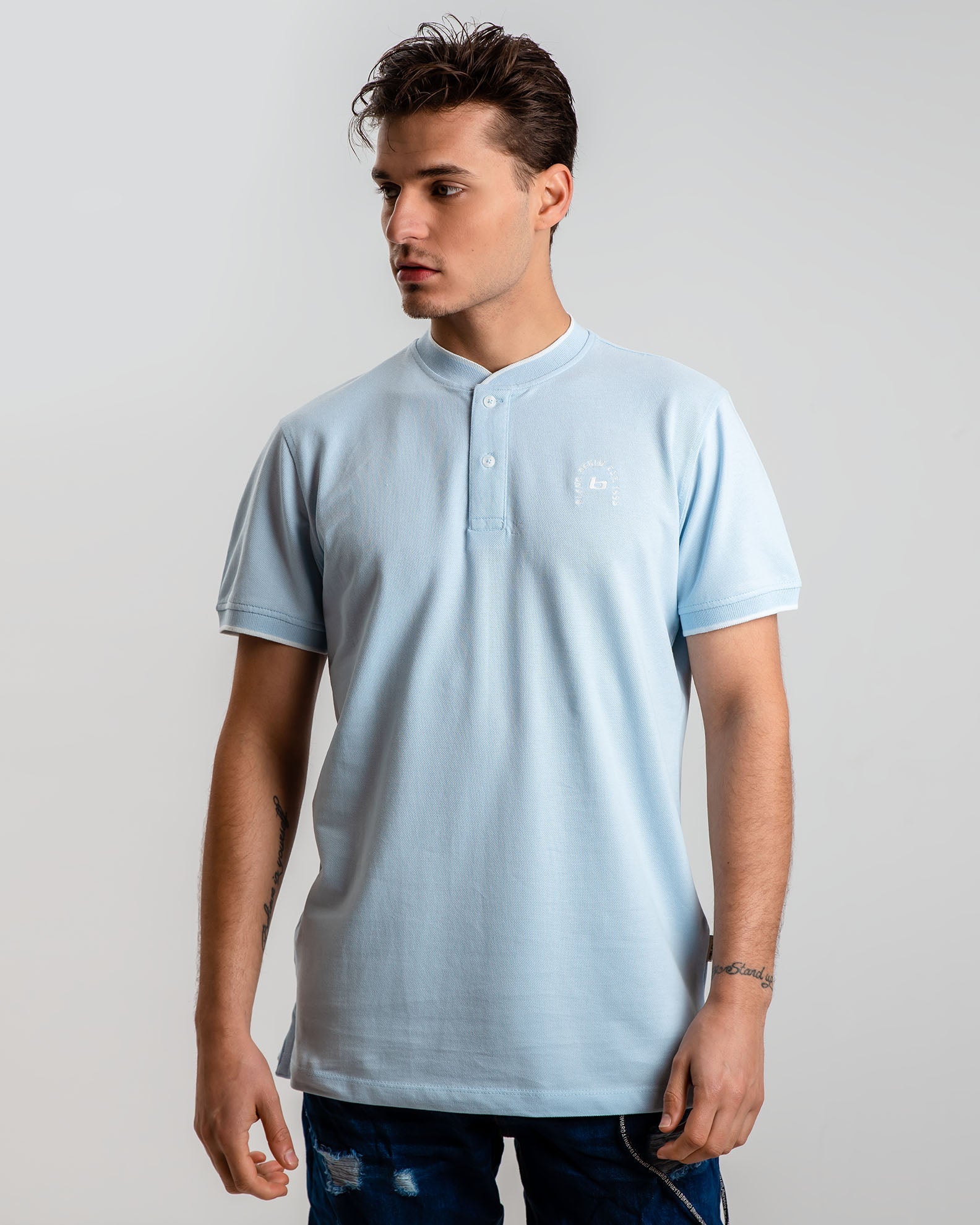 Men's Mao Collar Polo Shirt-Cashmere Blue