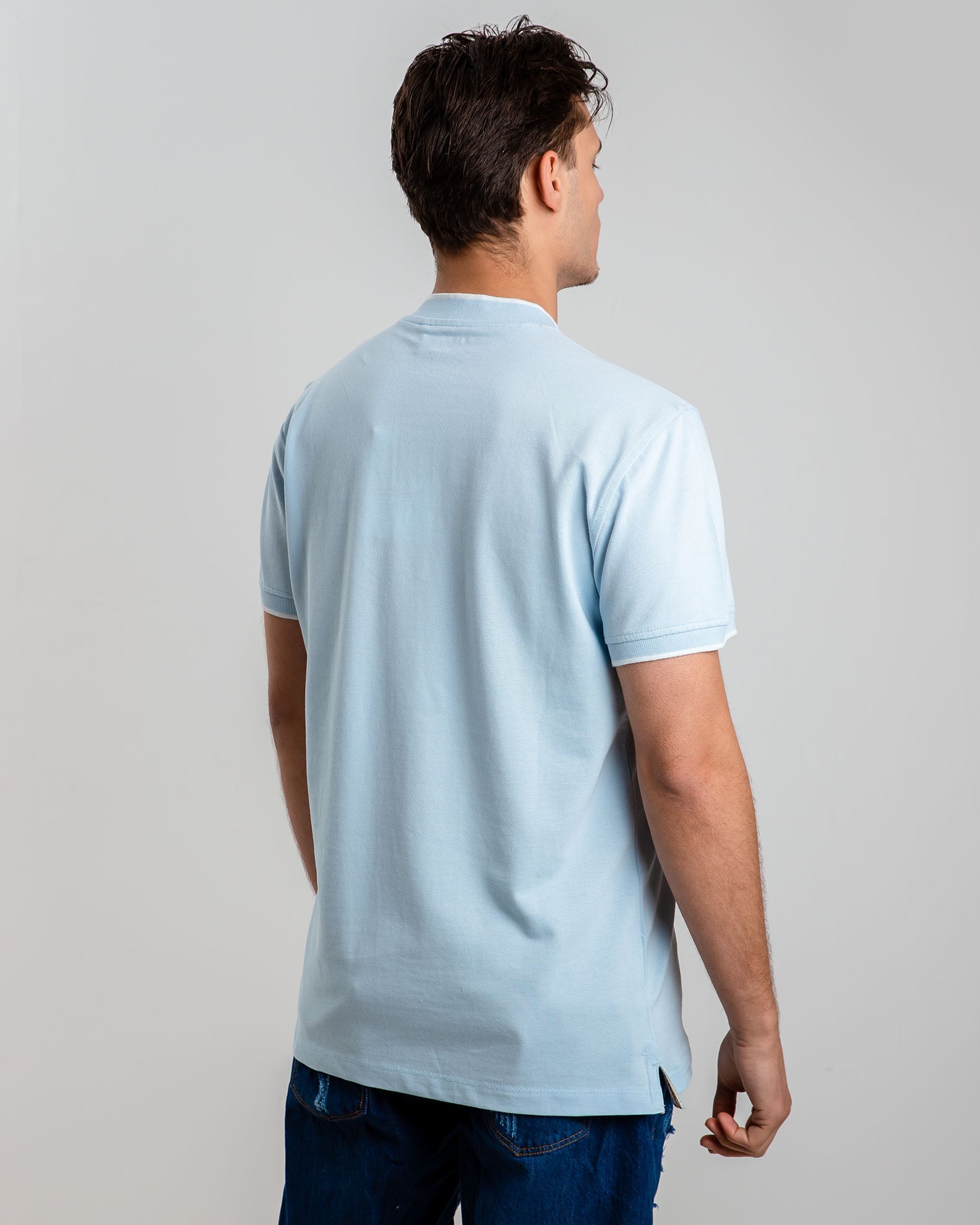 Men's Mao Collar Polo Shirt-Cashmere Blue