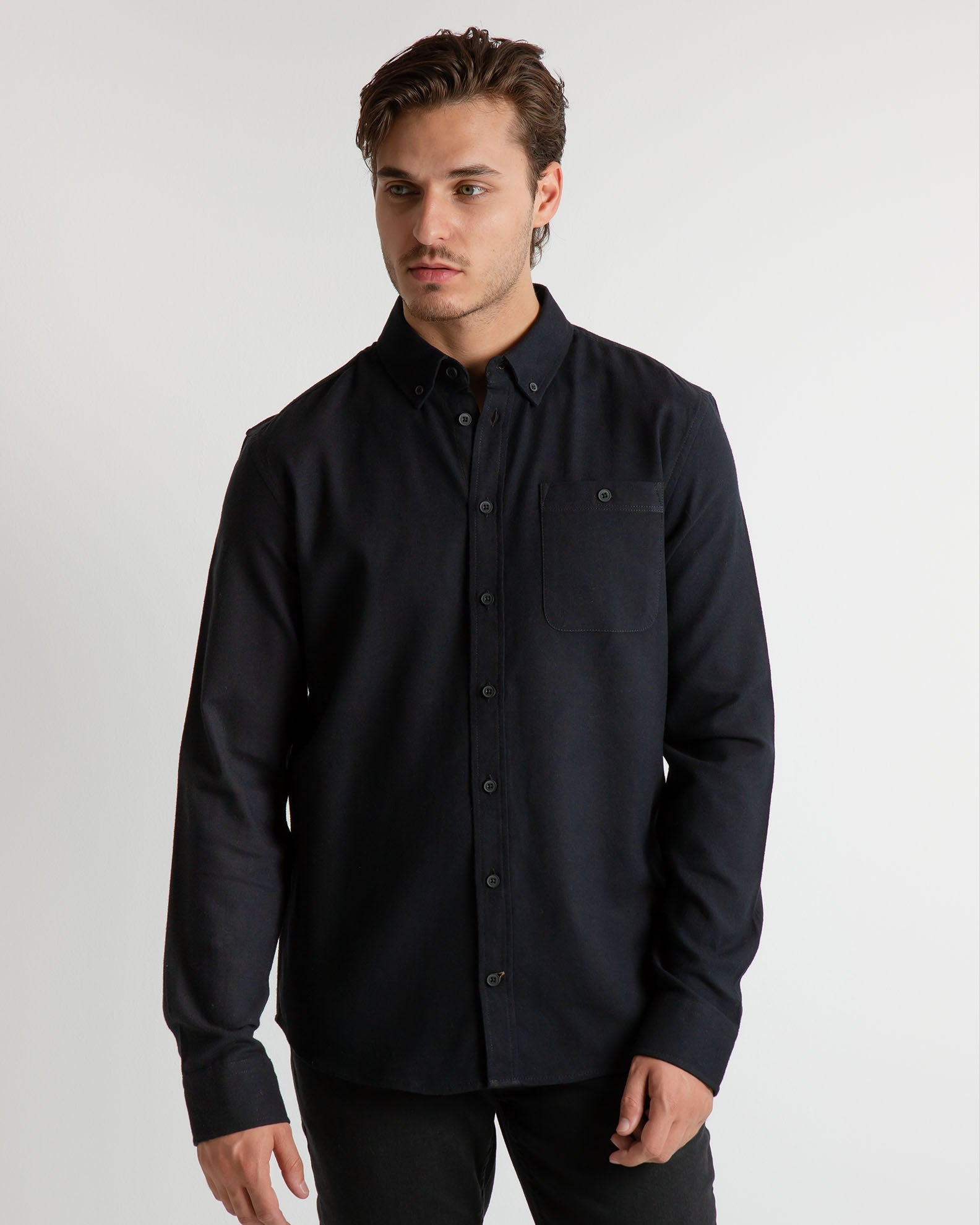 Men's Long Sleeve Shirt with Collar-Black