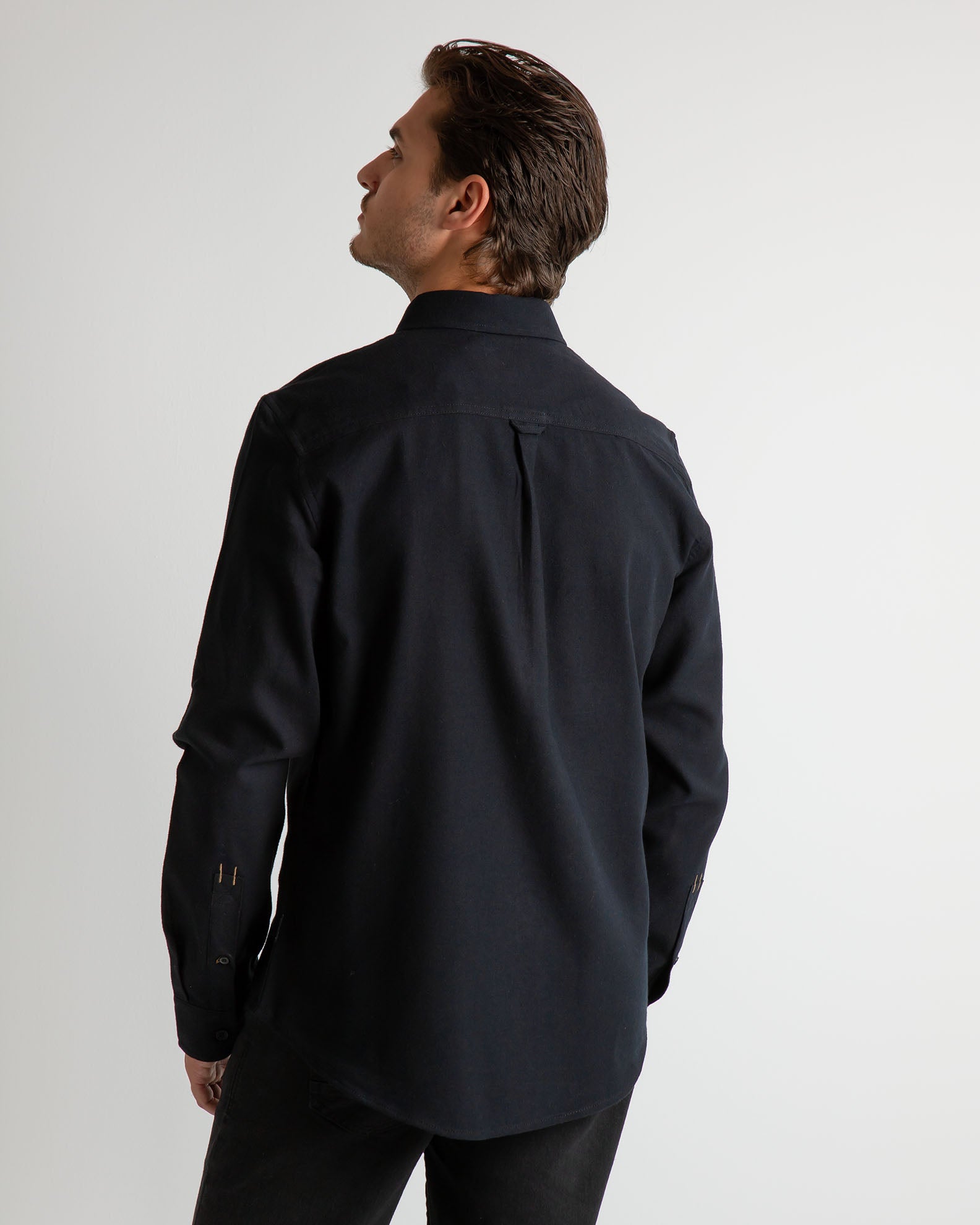 Men's Long Sleeve Shirt with Collar-Black