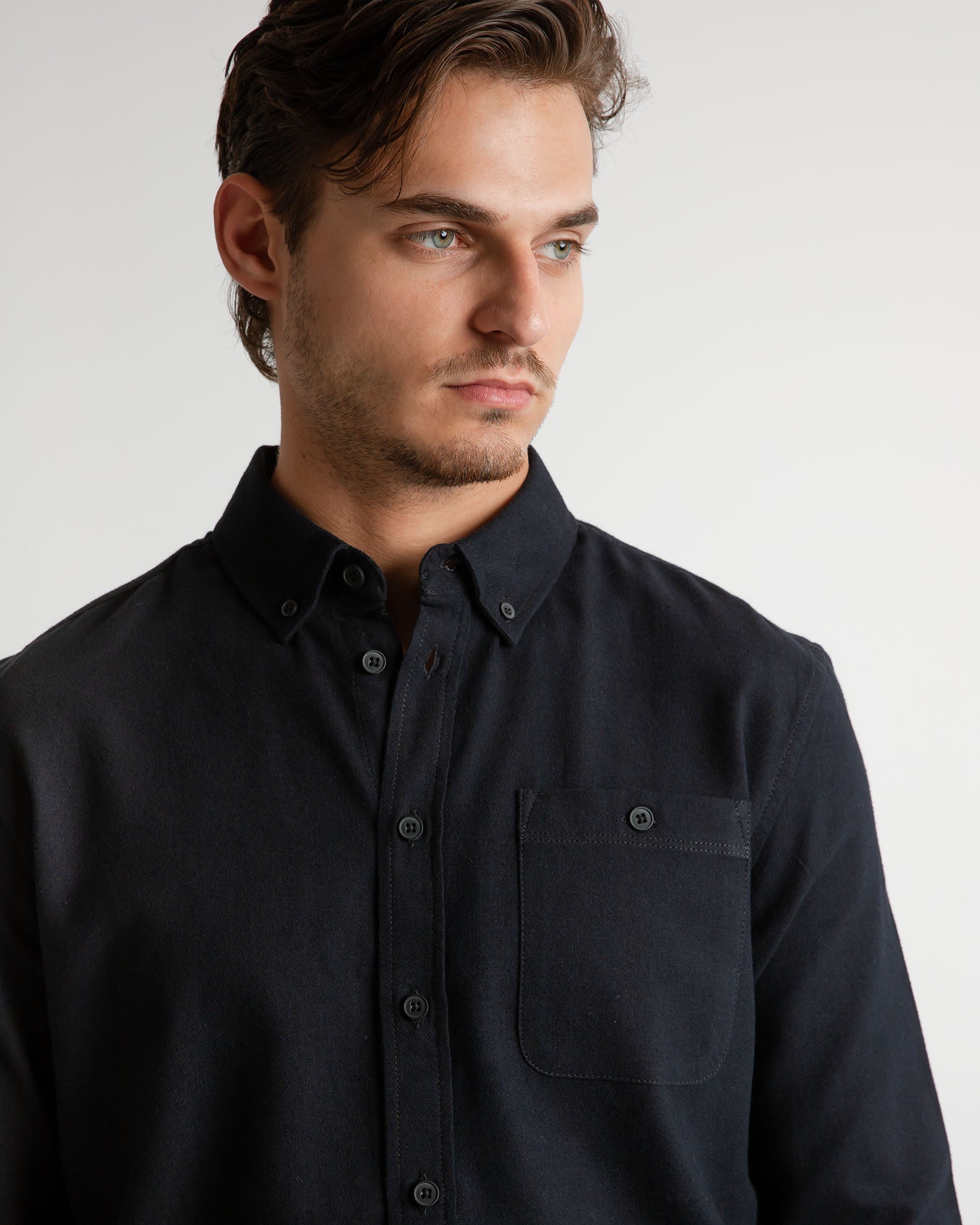 Men's Long Sleeve Shirt with Collar-Black