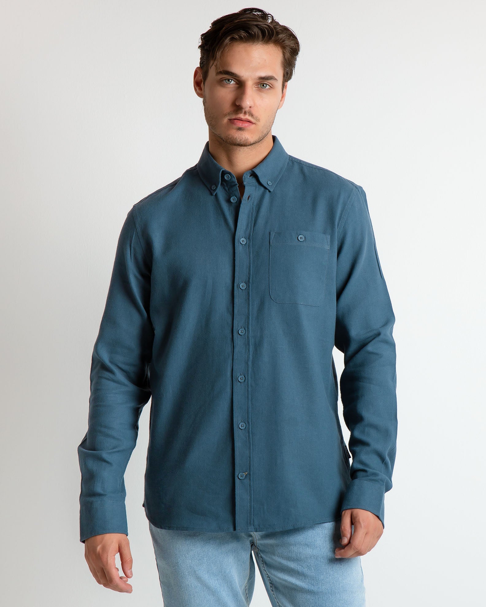 Men's Long Sleeve Shirt with Collar-Orion Blue