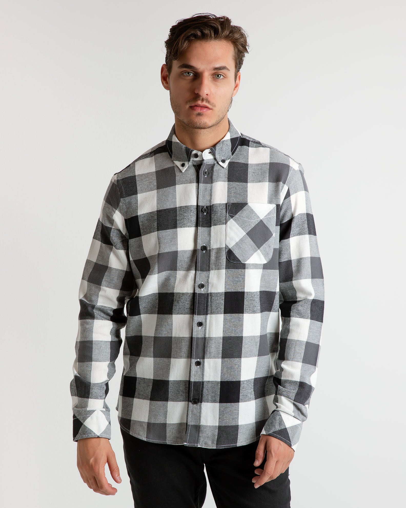 Men's Shirt with Plaid Pattern-Black