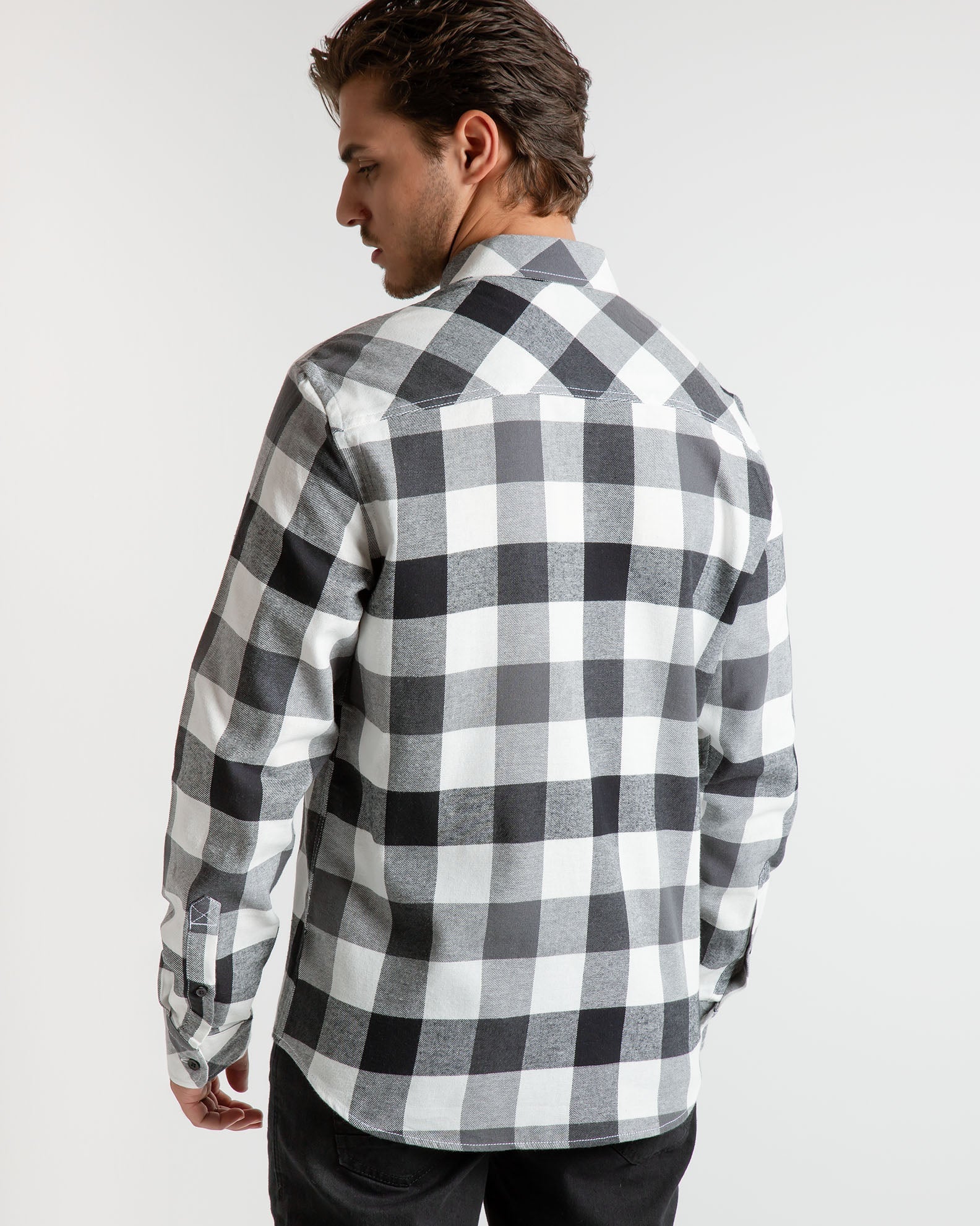 Men's Shirt with Plaid Pattern-Black