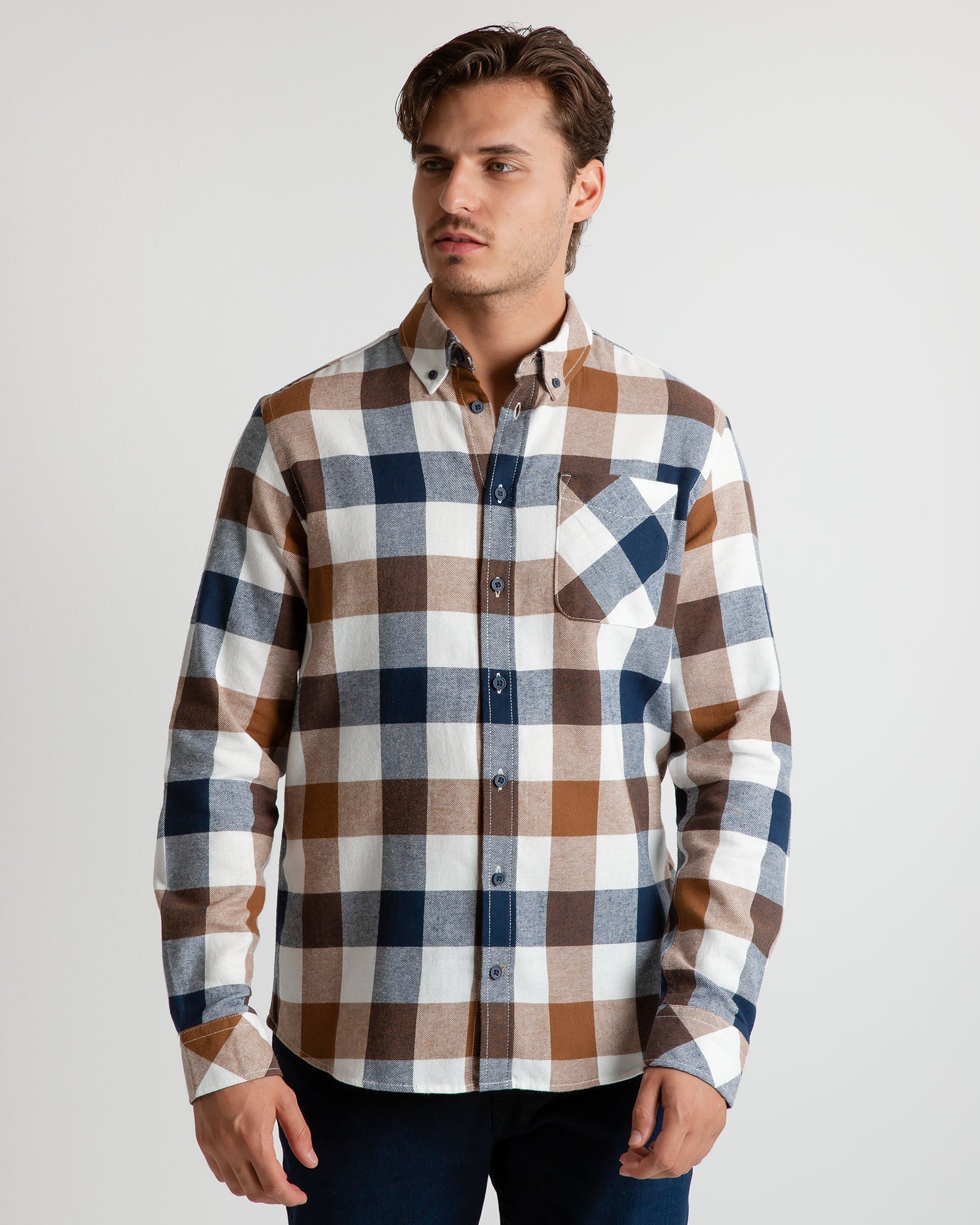 Men's Plaid Shirt-Dress Blues