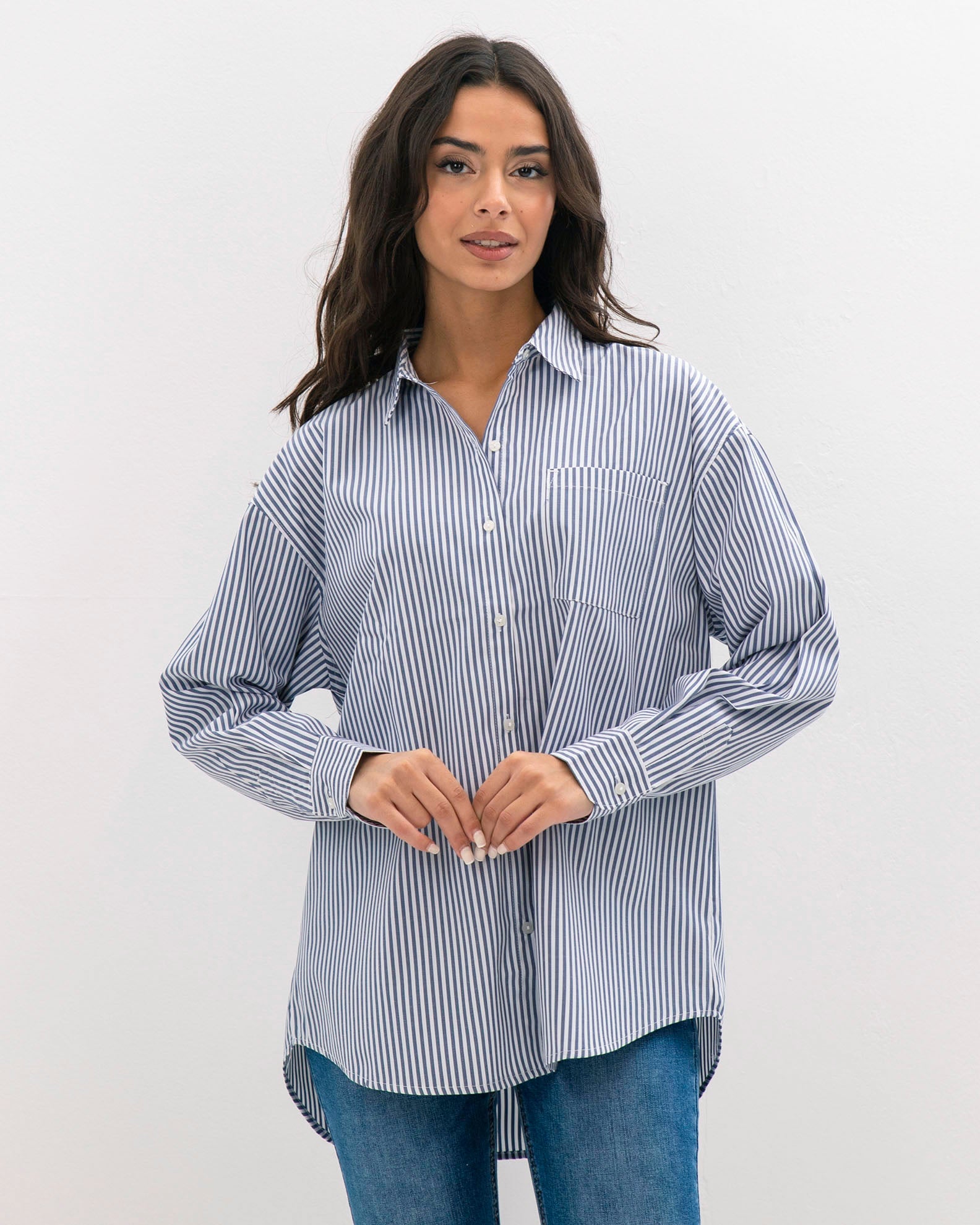 Women's oversized striped shirt 'Au44rora'-blue stripe