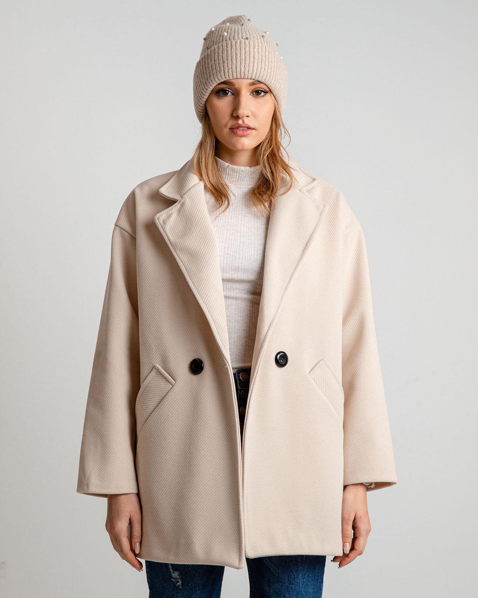 Women's Coat with Weave Design 'Di44na'-beige