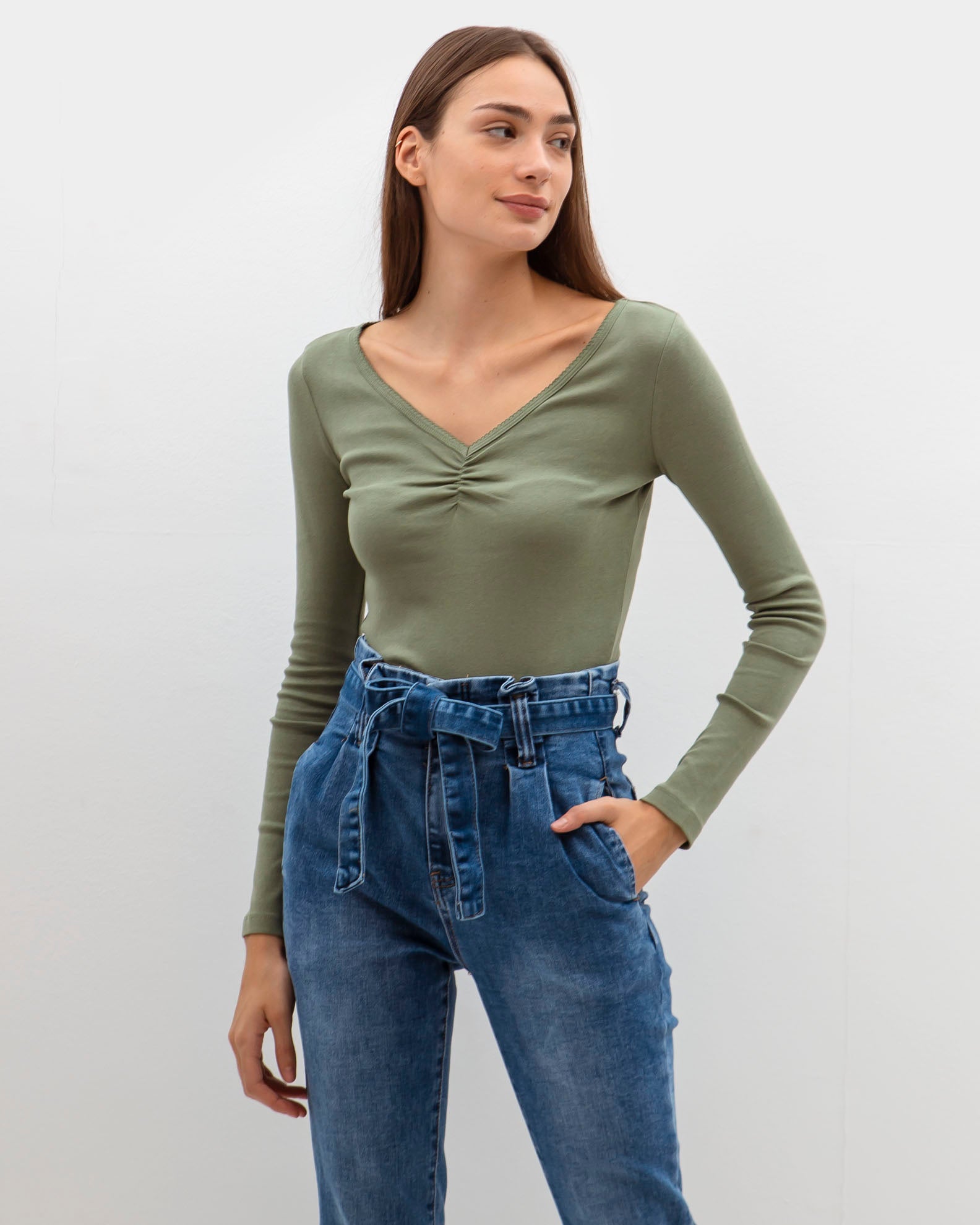 Women's long-sleeved blouse 'Jette'-basil