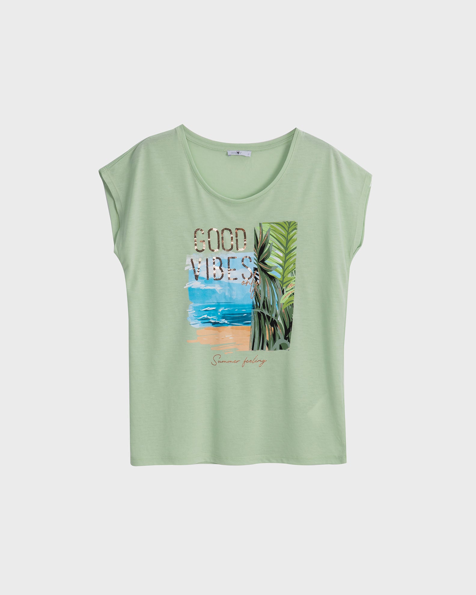 Women's Short-Sleeve Blouse with 'Il44ia' Print-pale green