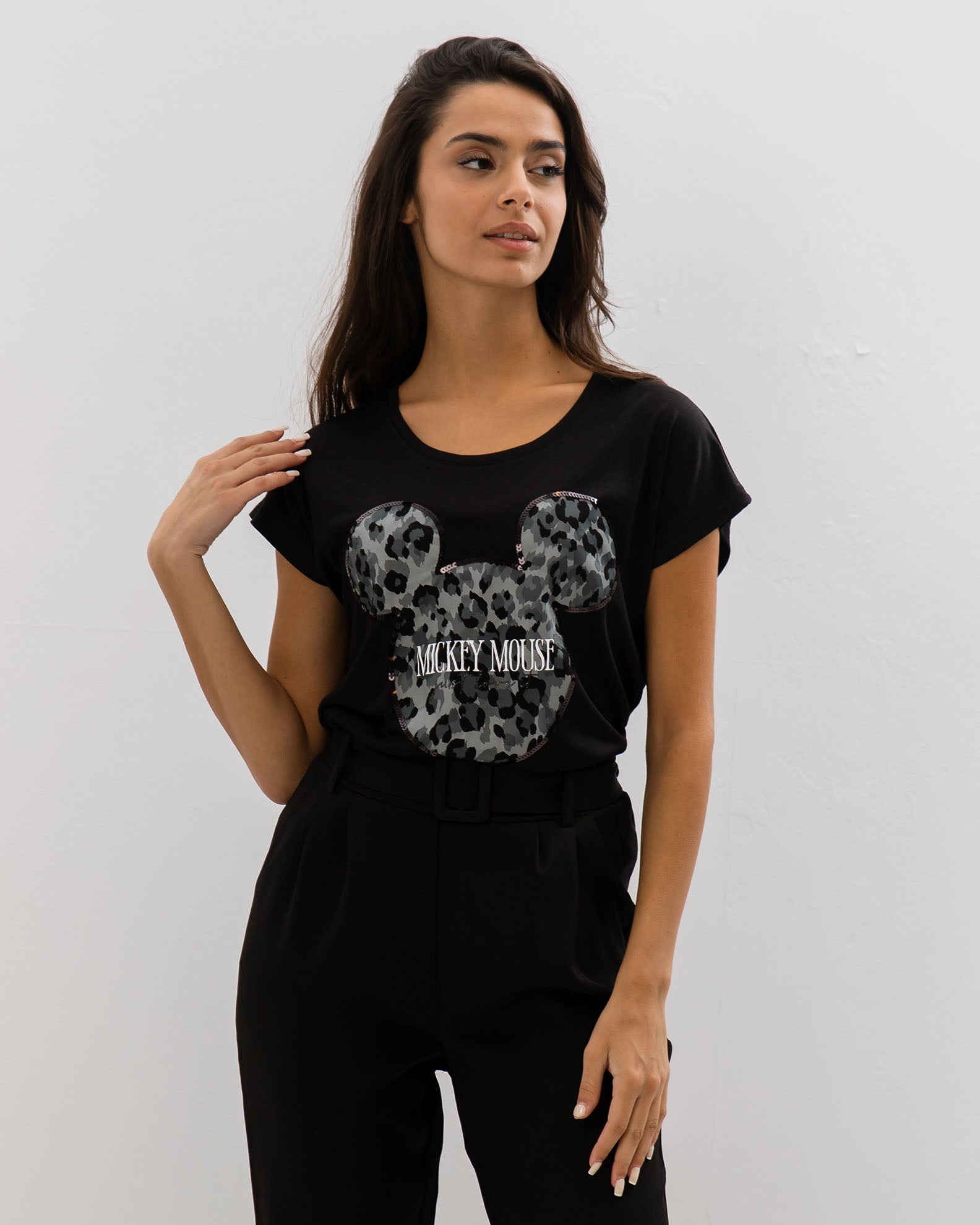 Women's Short Sleeve Print 'Mo44nja'-black