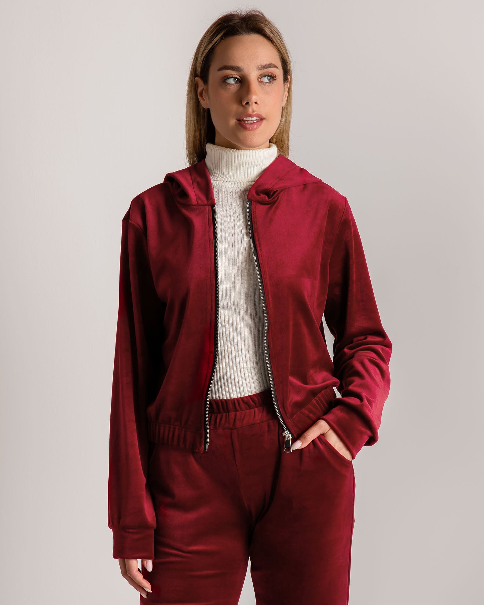 Women's velvet jacket-ruby red