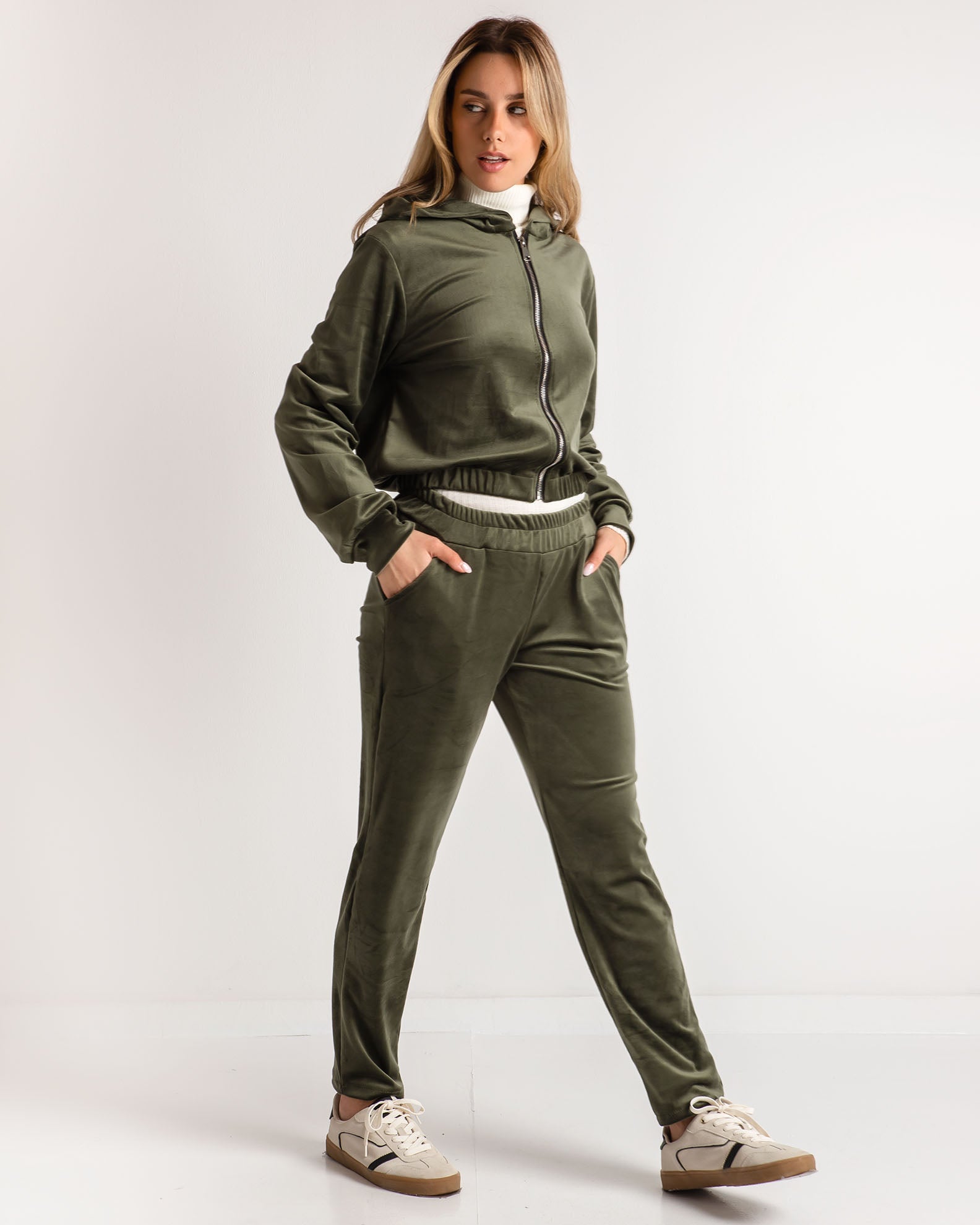 Women's velor pants 'Al44va'-khaki