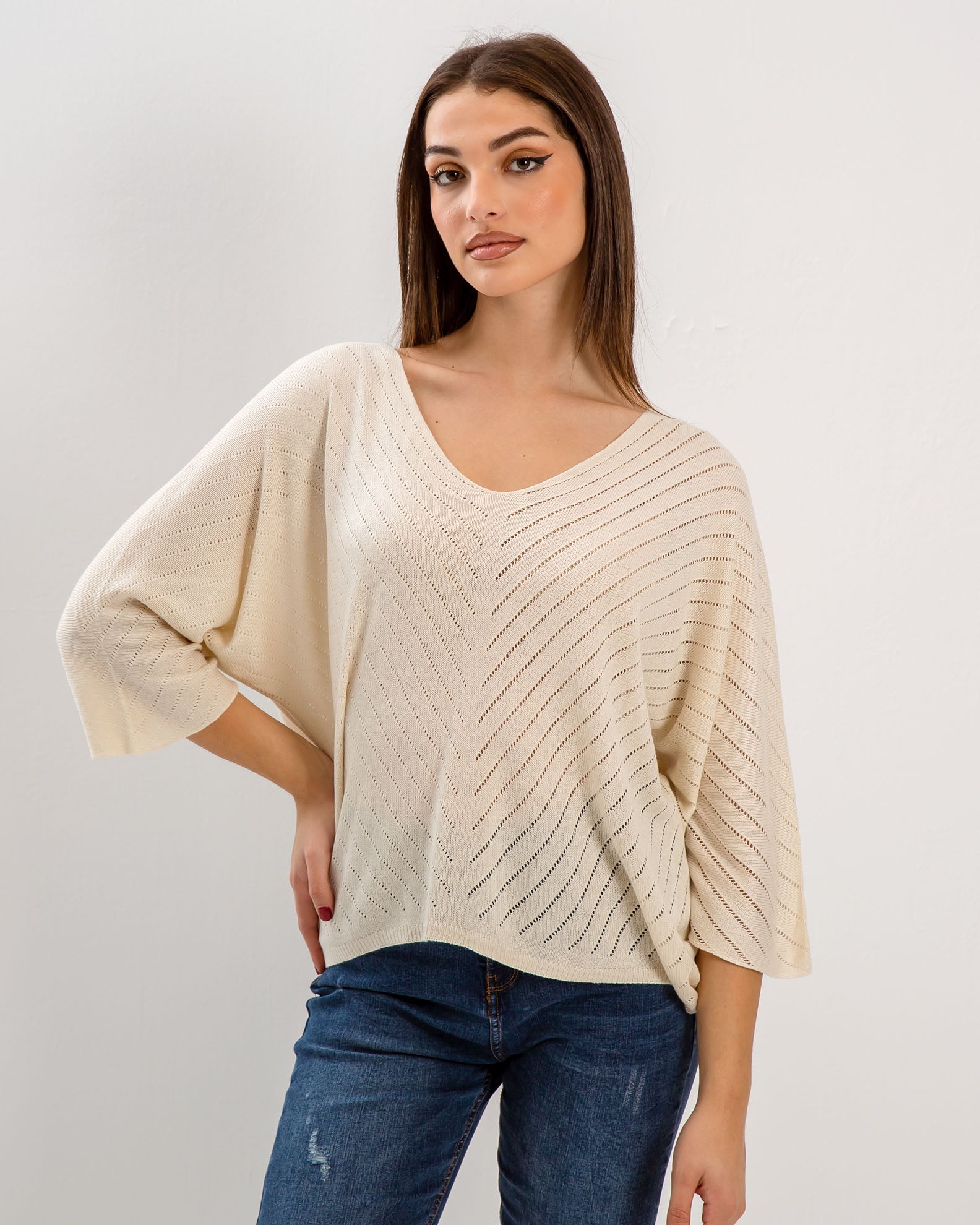 Women's 3/4 Yarn Blouse 'Al44isa'-beige