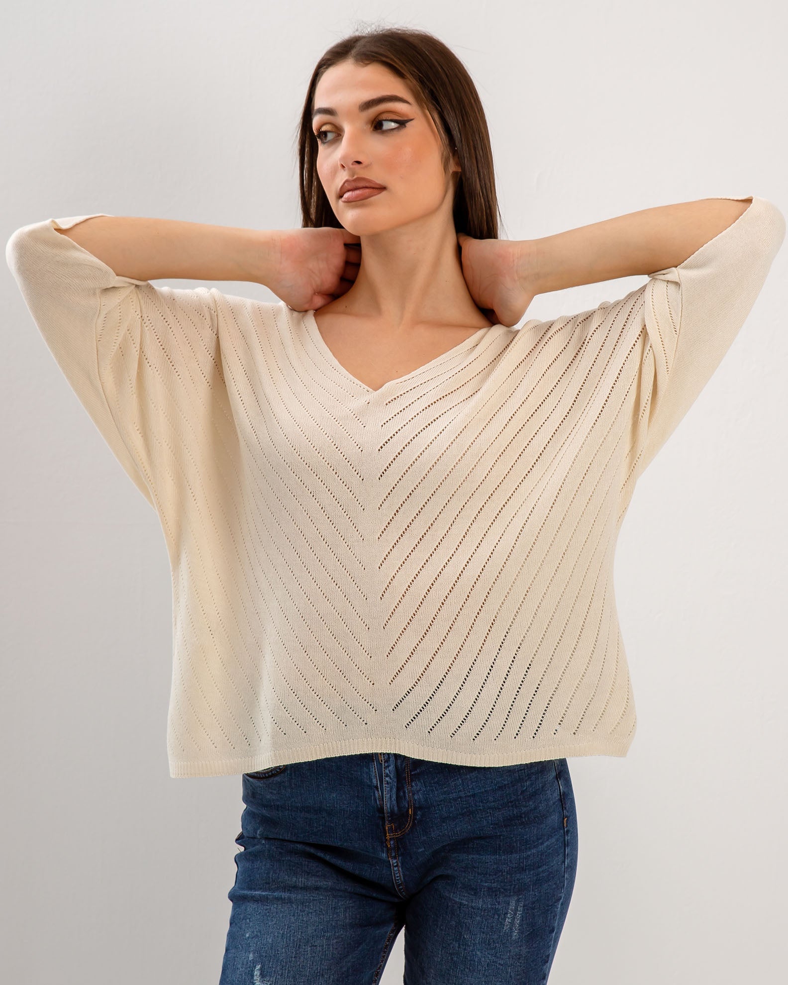 Women's 3/4 Yarn Blouse 'Al44isa'-beige