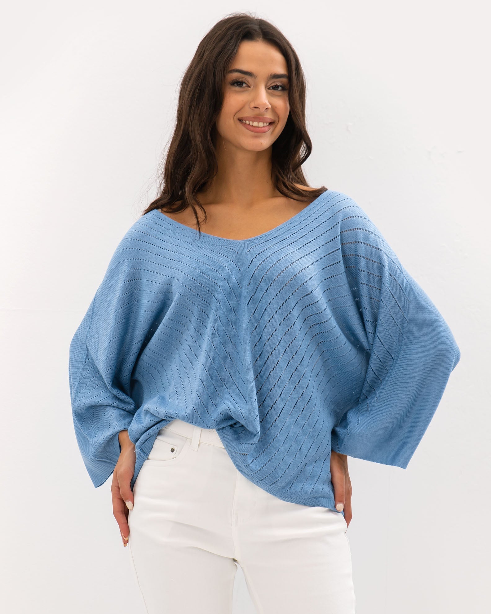 Women's 3/4 Yarn Blouse 'Al44isa'-blue shadow