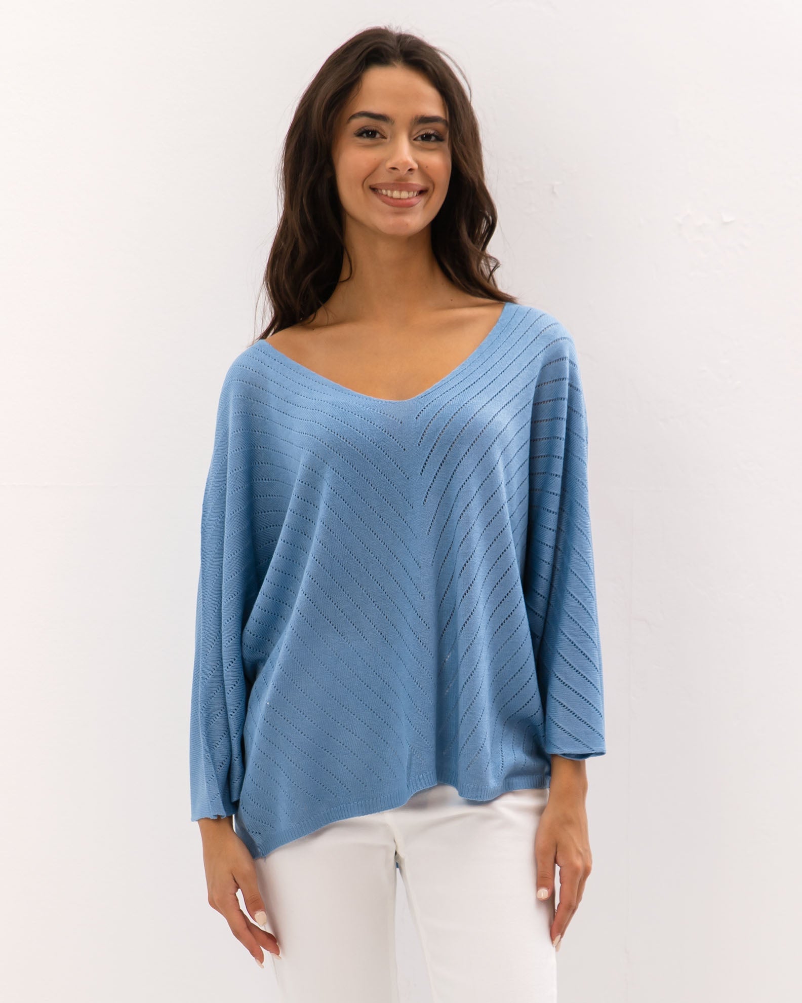 Women's 3/4 Yarn Blouse 'Al44isa'-blue shadow