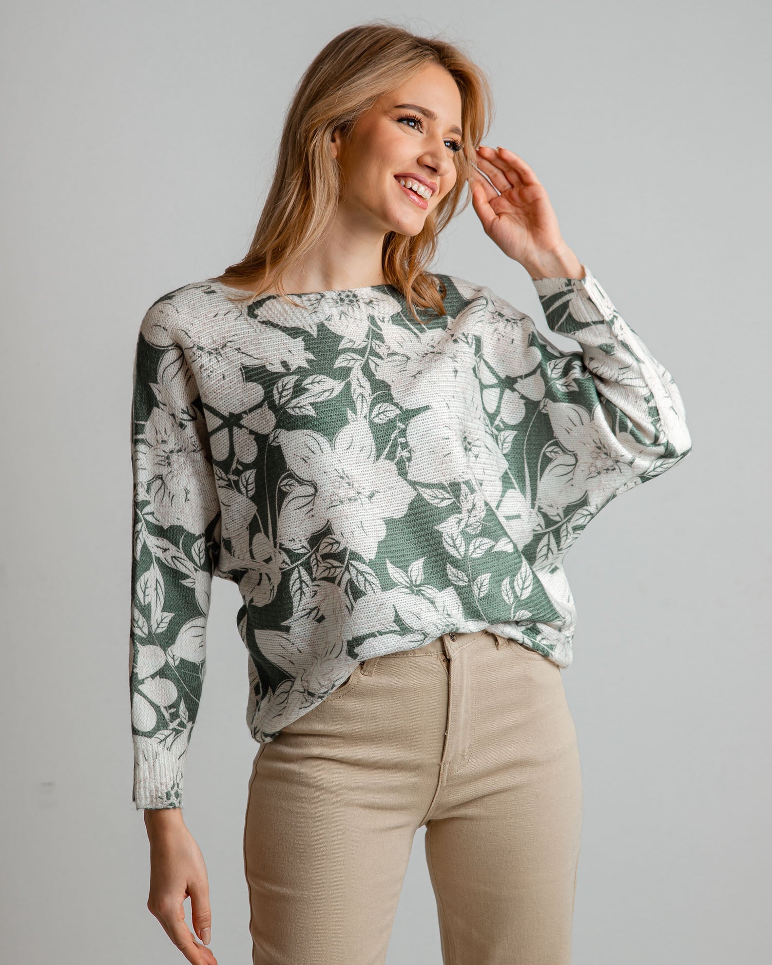 Women's Blouse with Pattern 'Ta44lua'-khaki flower