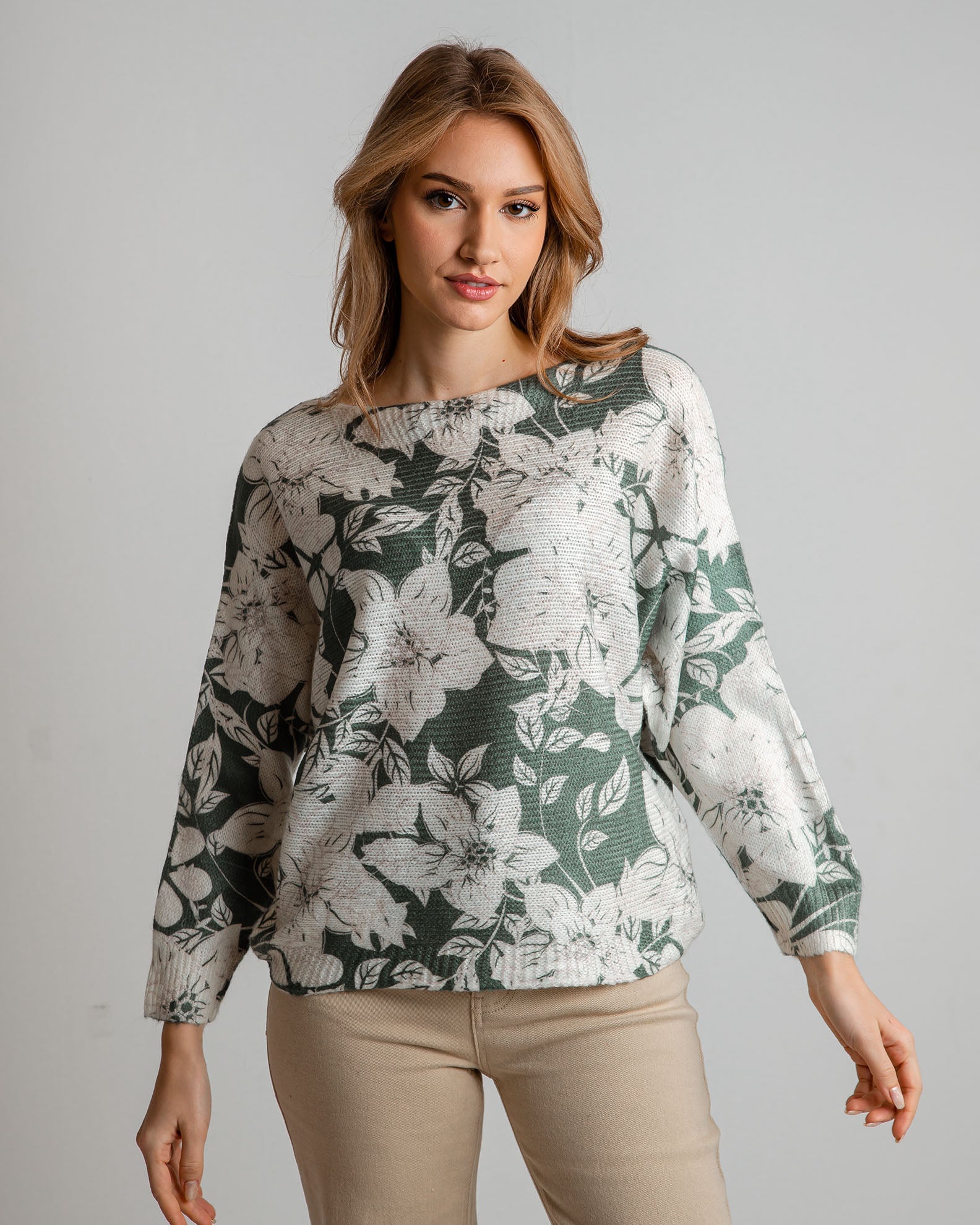 Women's Blouse with Pattern 'Ta44lua'-khaki flower