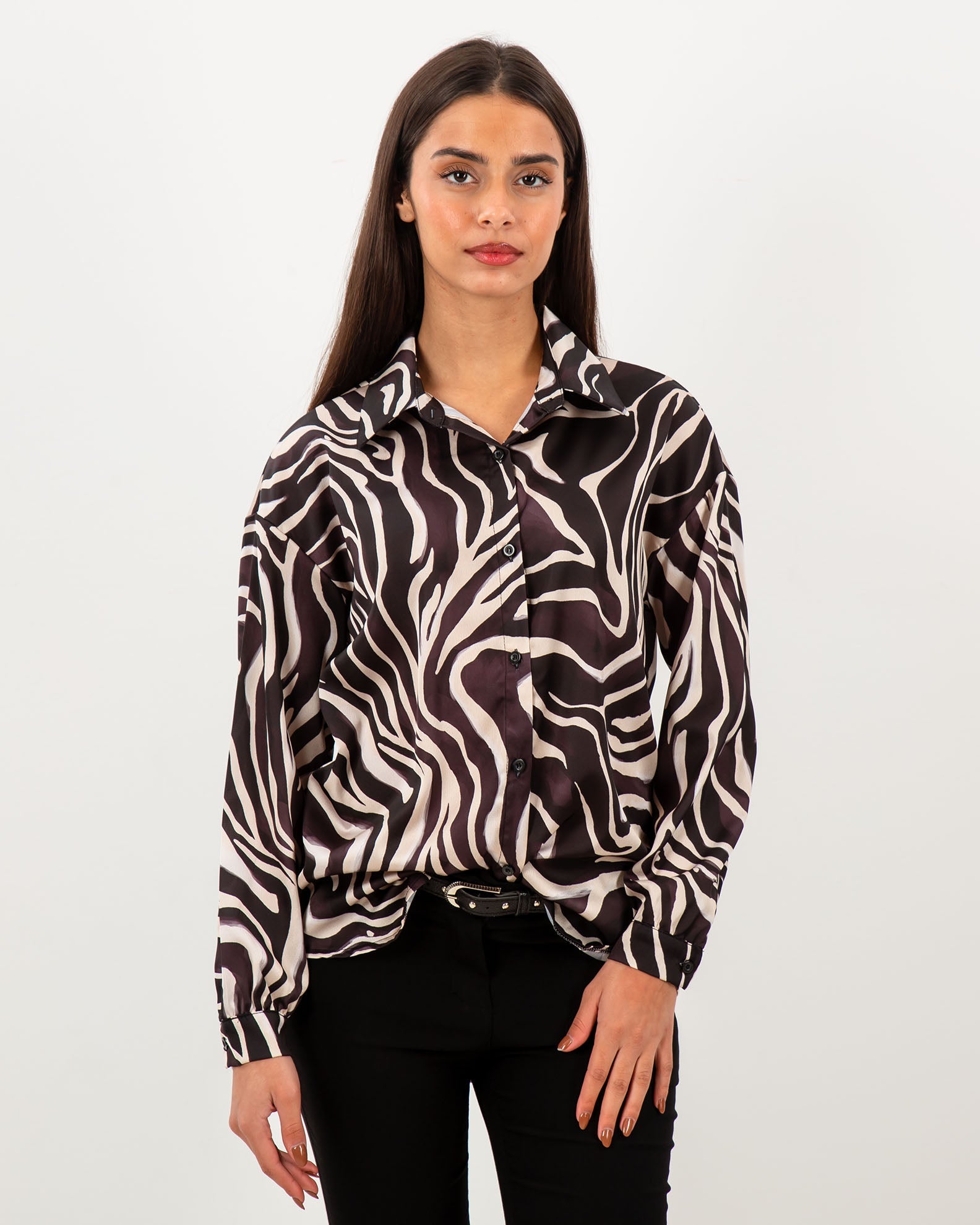 Women's Oversize Satin Shirt 'Li44v'-black