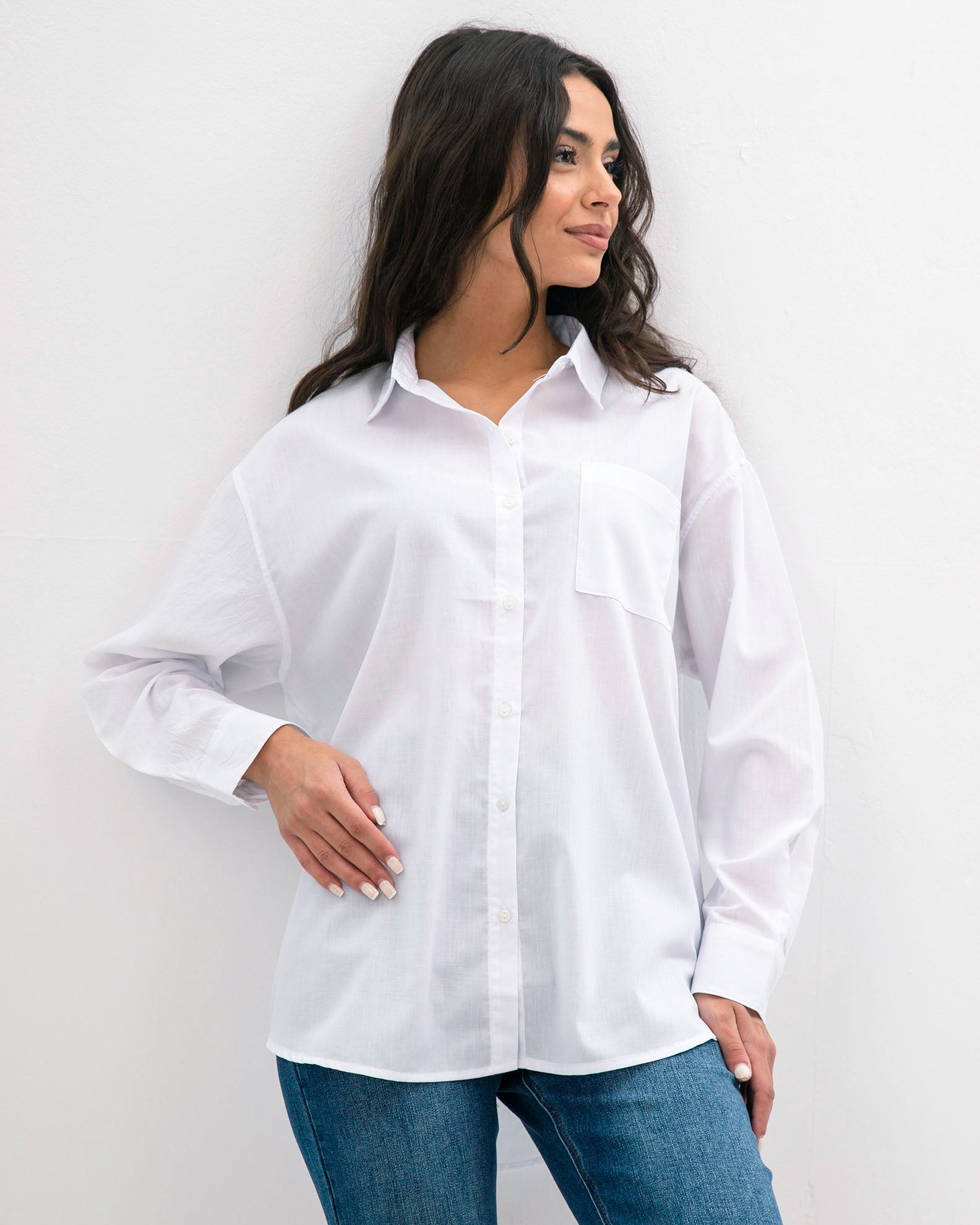 Women's striped oversized shirt 'Au44rora'-white