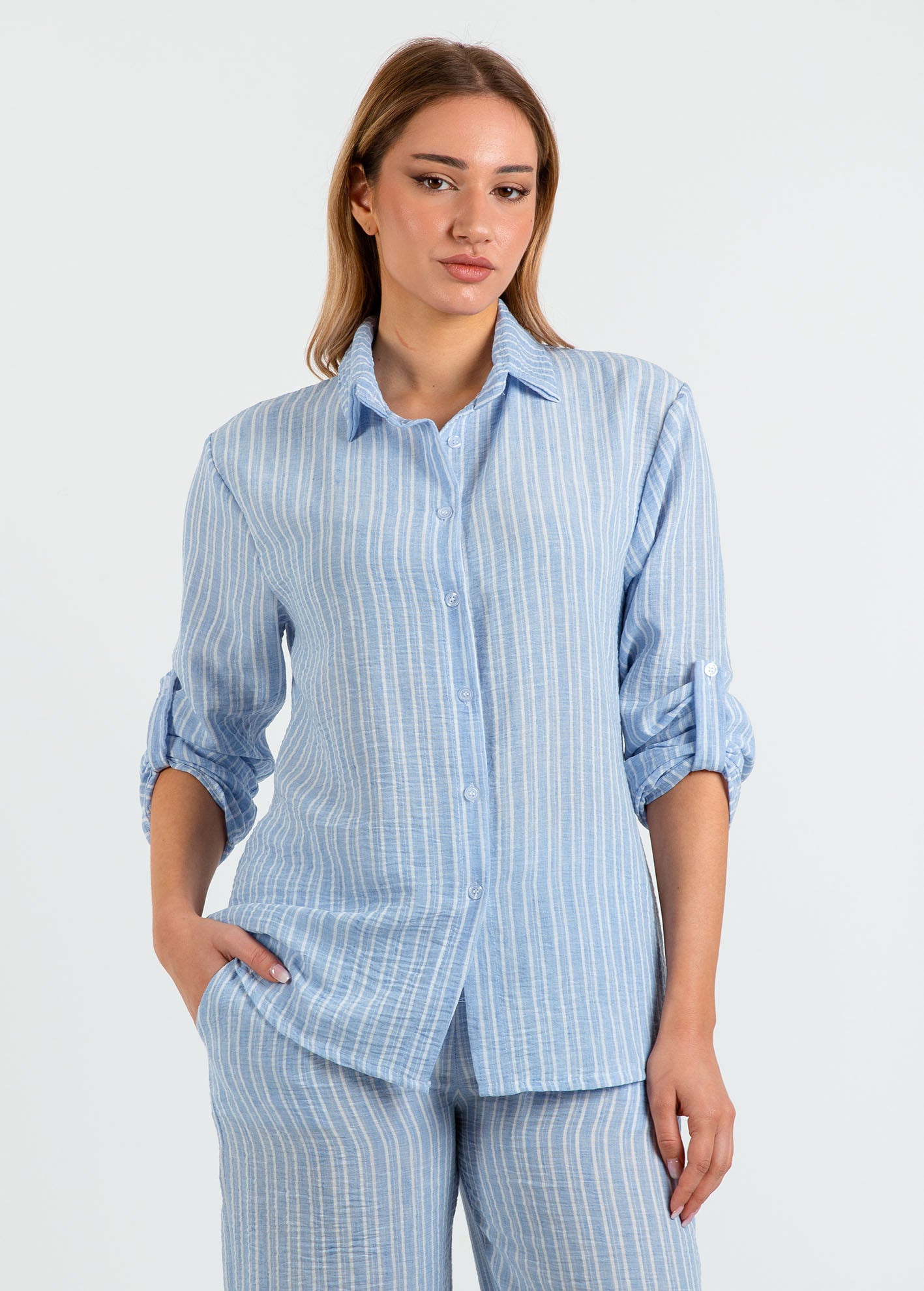 Γυναικείο πουκάμισο 3/4 ριγέ 'An44jelika'-lblue stripe