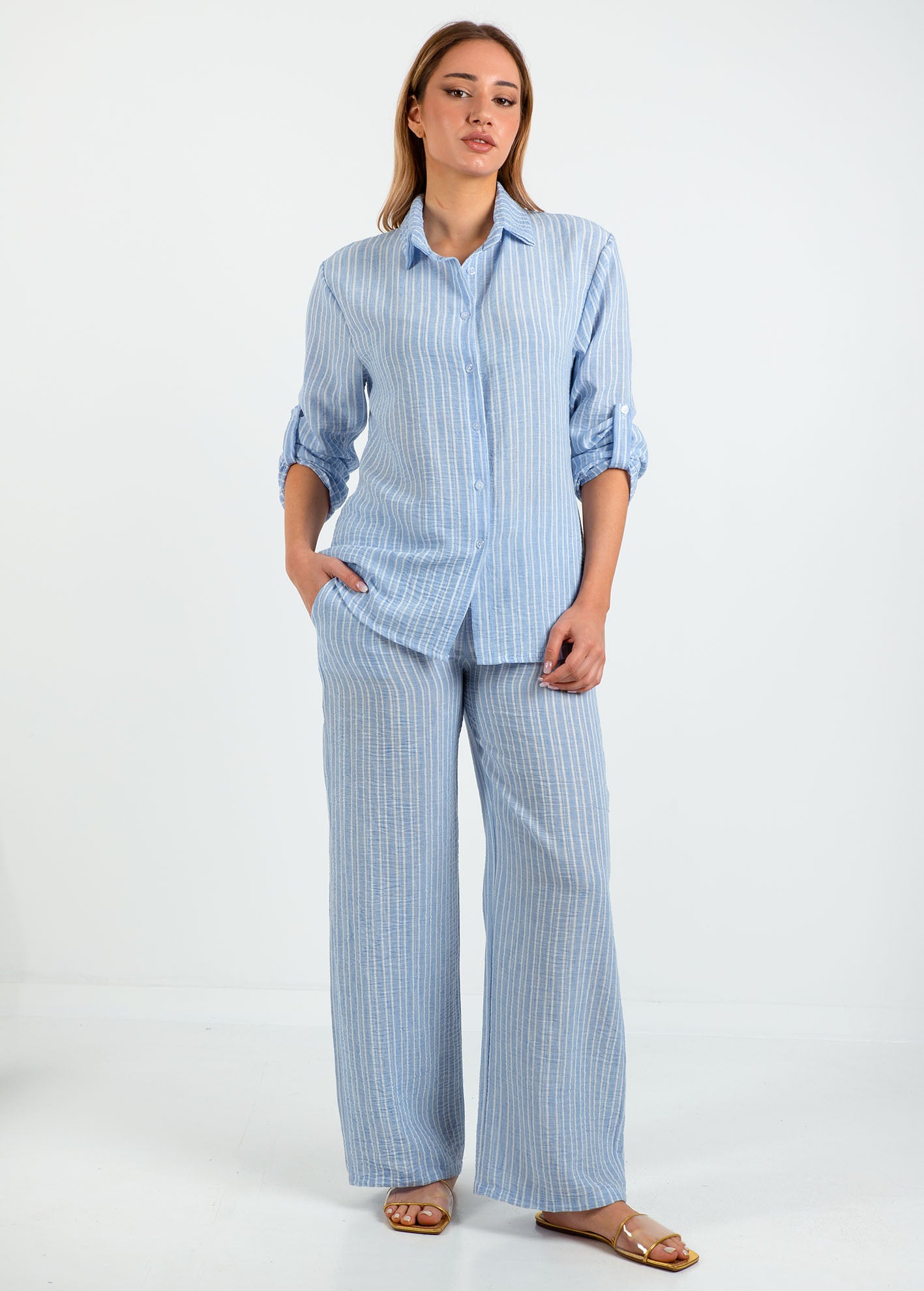 Γυναικείο πουκάμισο 3/4 ριγέ 'An44jelika'-lblue stripe