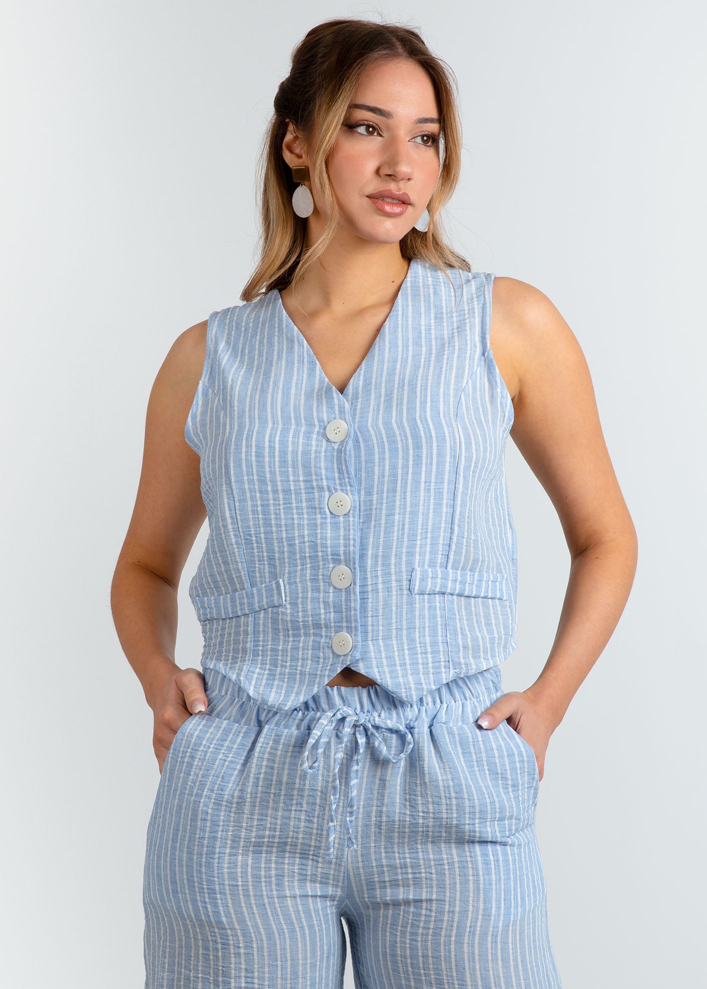 Γυναικείο ριγέ γιλέκο 'Be44lla'-lblue stripe