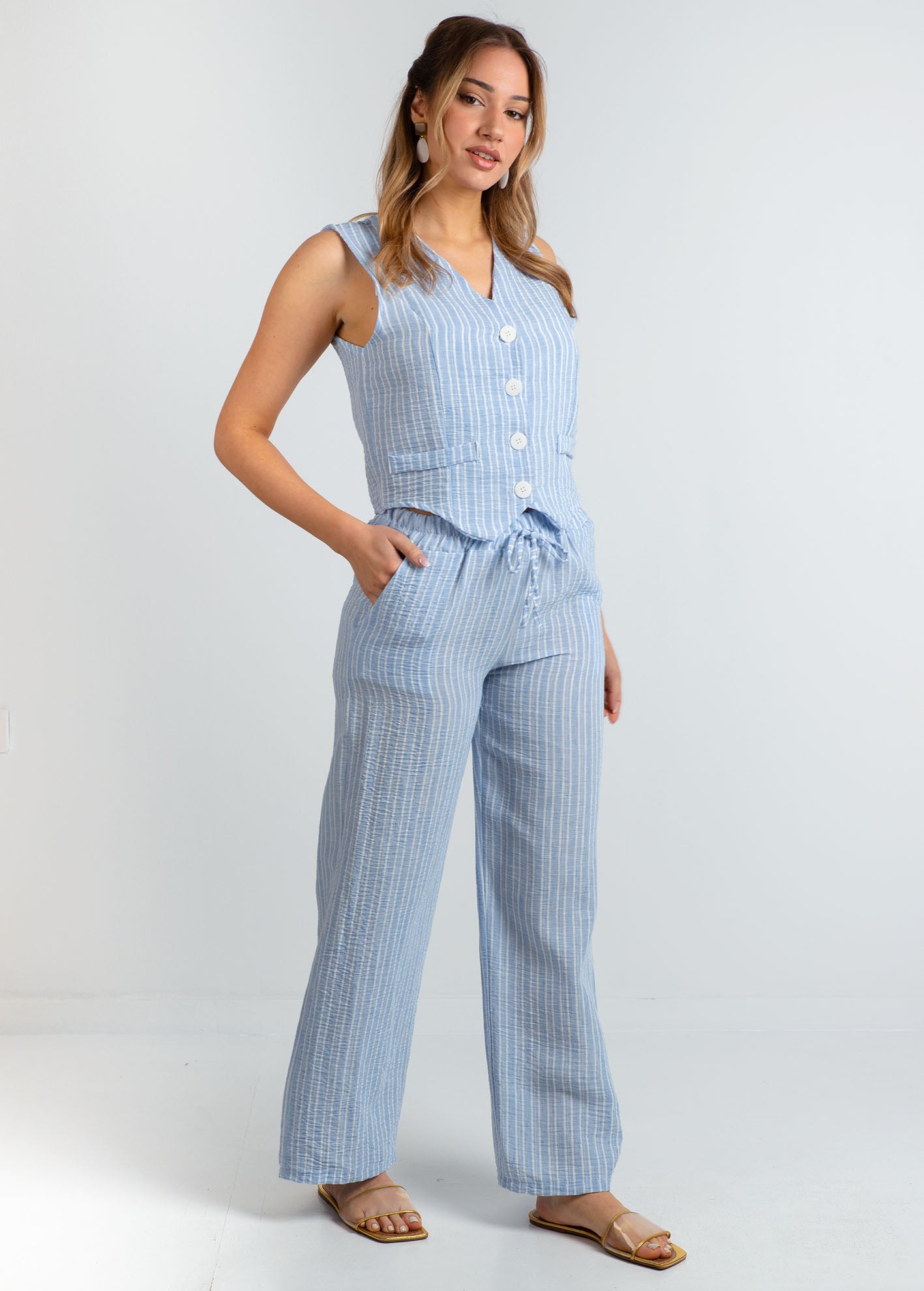 Γυναικείο ριγέ γιλέκο 'Be44lla'-lblue stripe