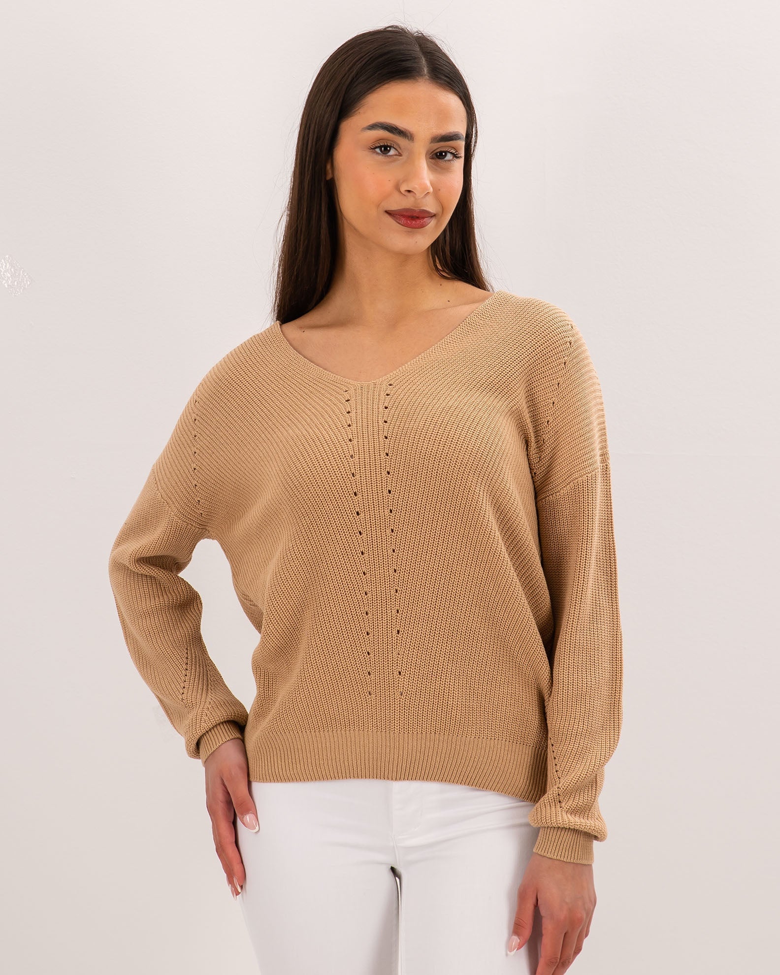 Women's Knit Pattern Sweater 'Ni44a'-sand