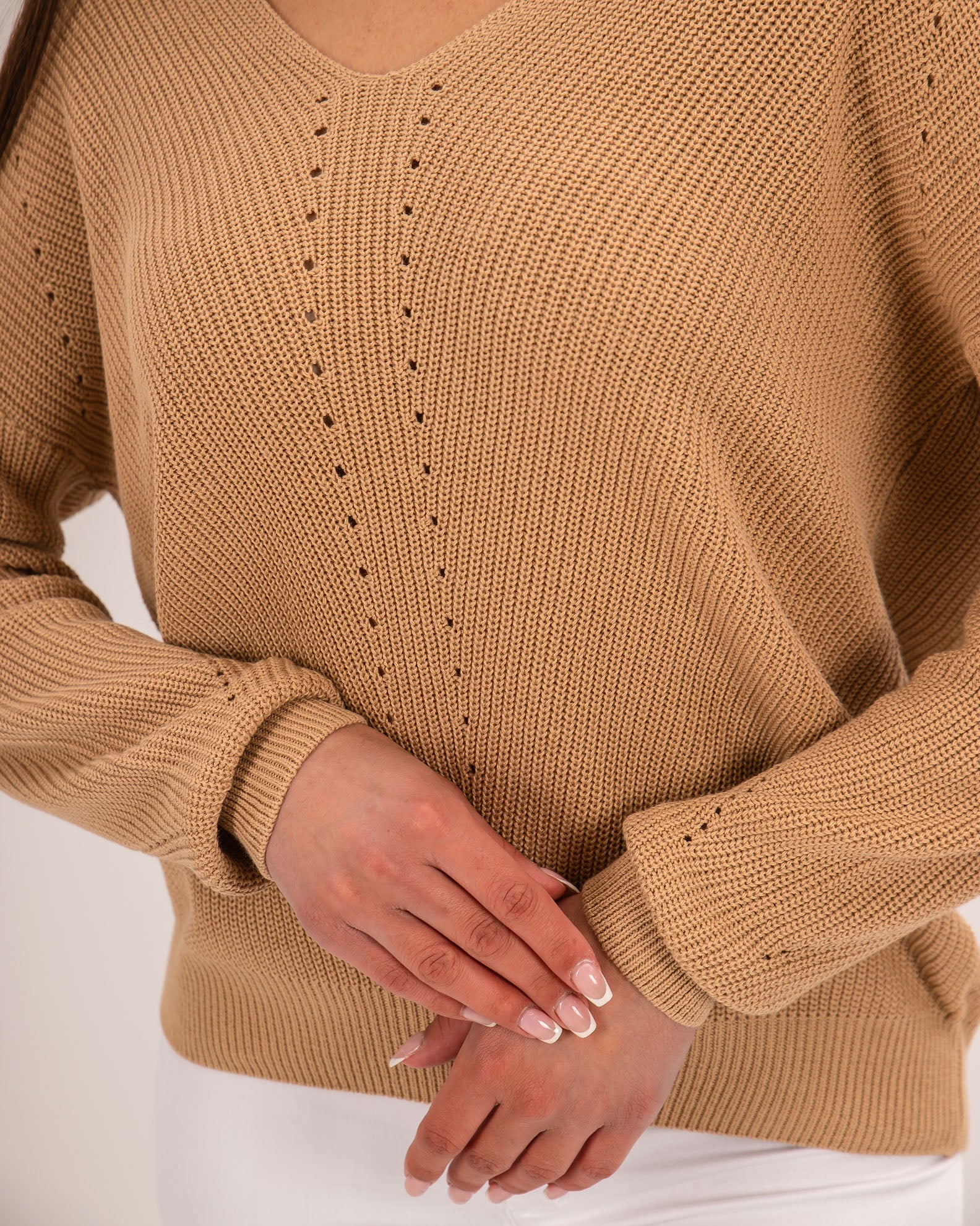 Women's Knit Pattern Sweater 'Ni44a'-sand