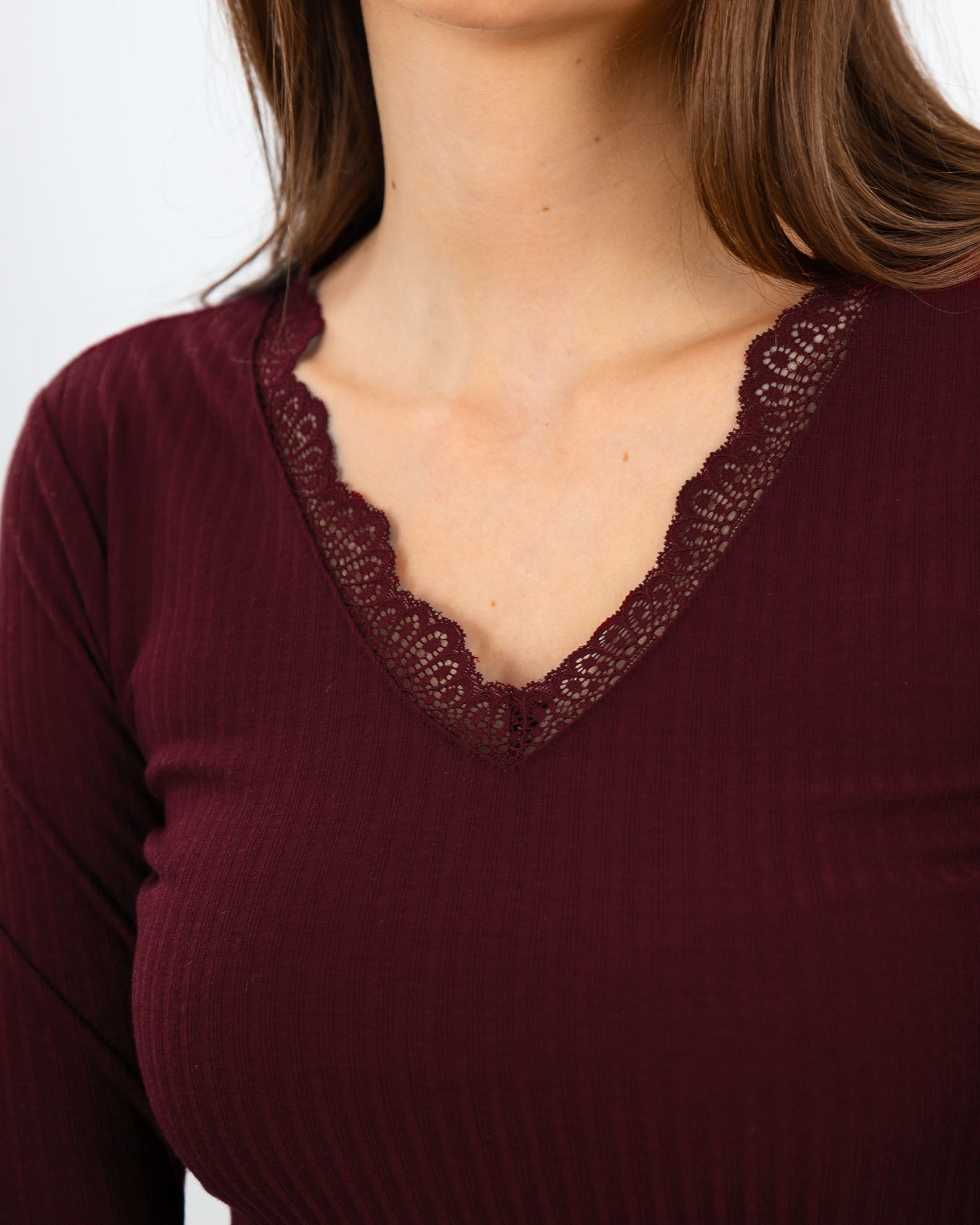 Women's Rip V-Neck Blouse 'Lill'-cabernet