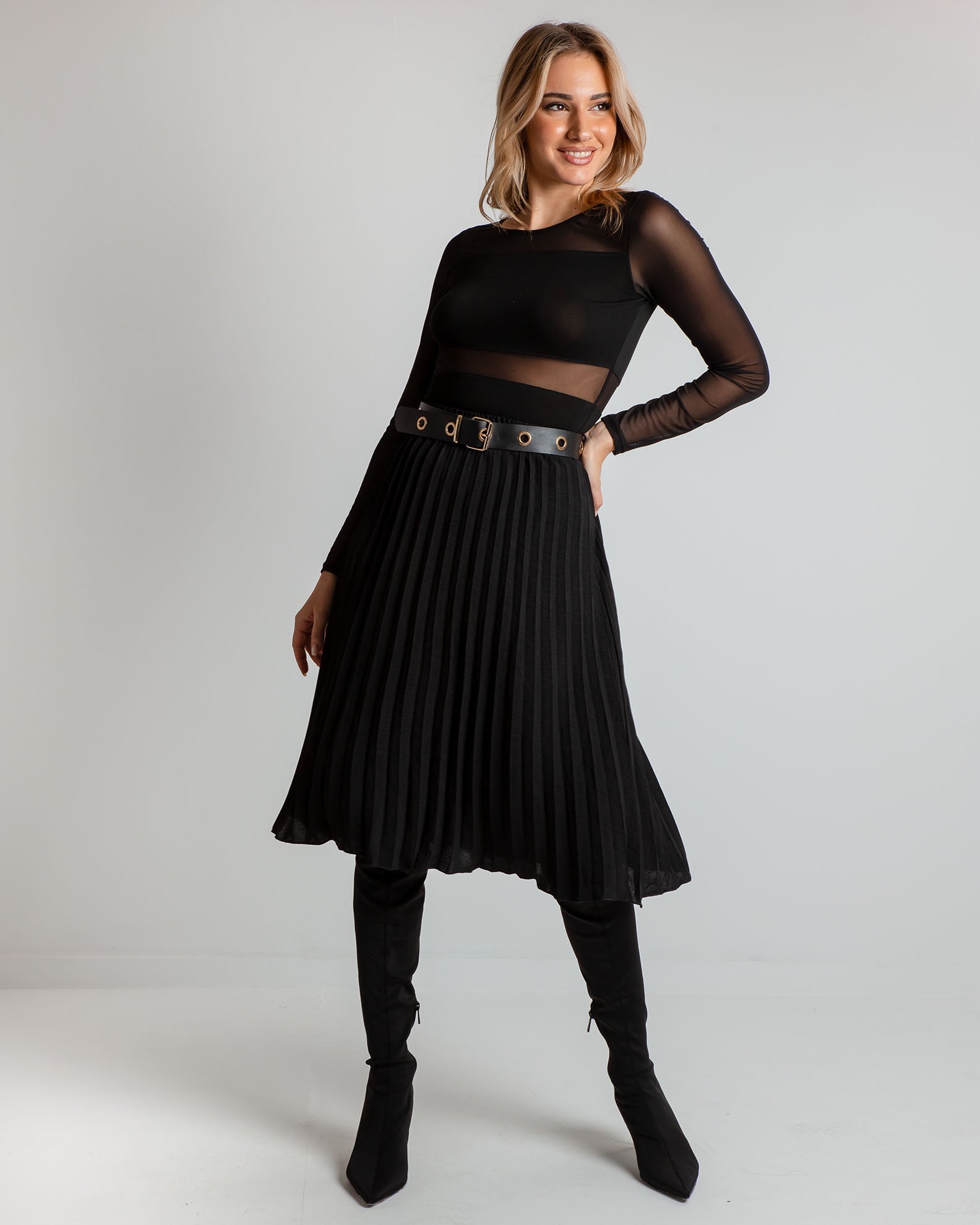 Midi skirt with pleats 'Lu44cile' - black