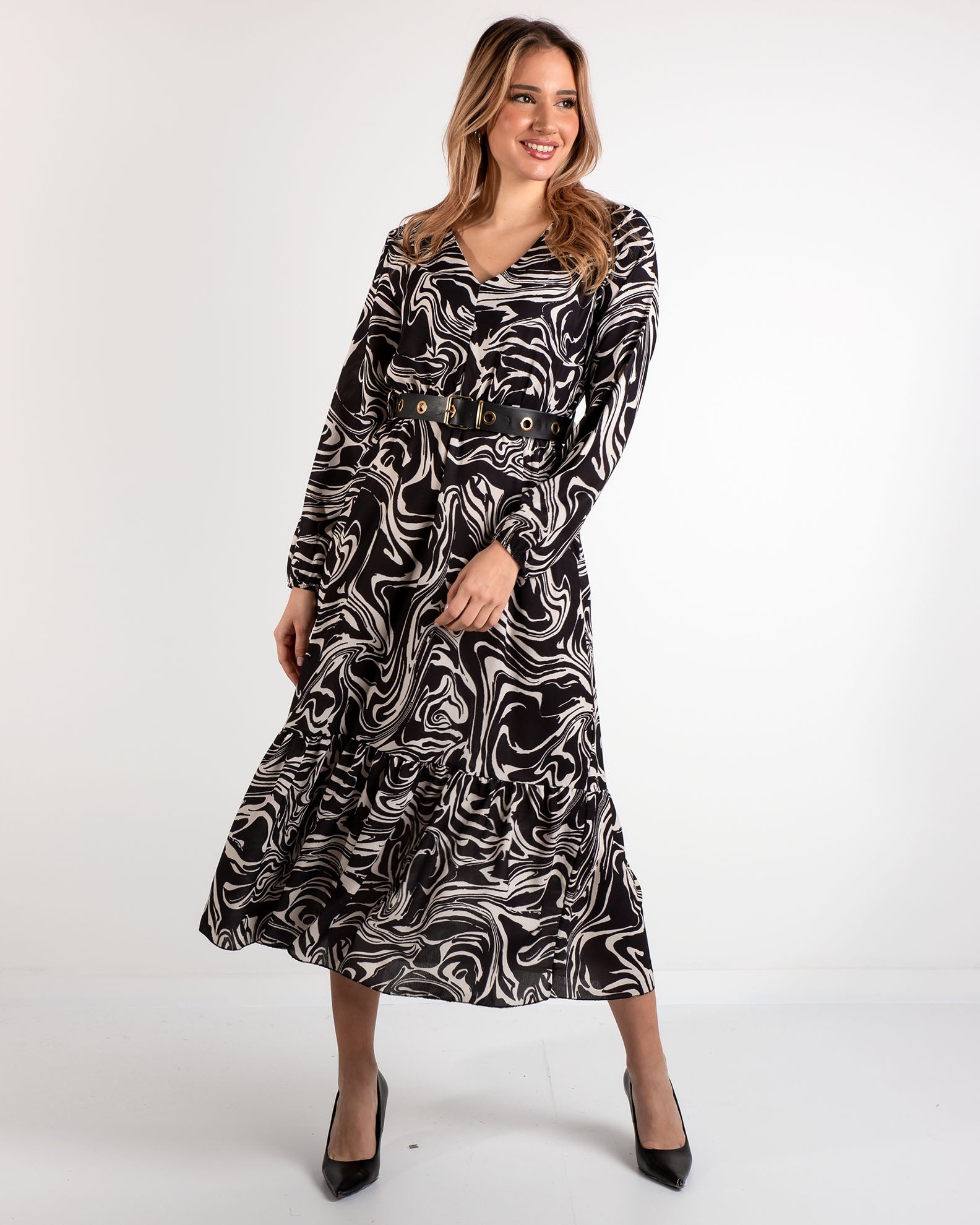 Printed midi dress 'Po44liana'-7719 black div