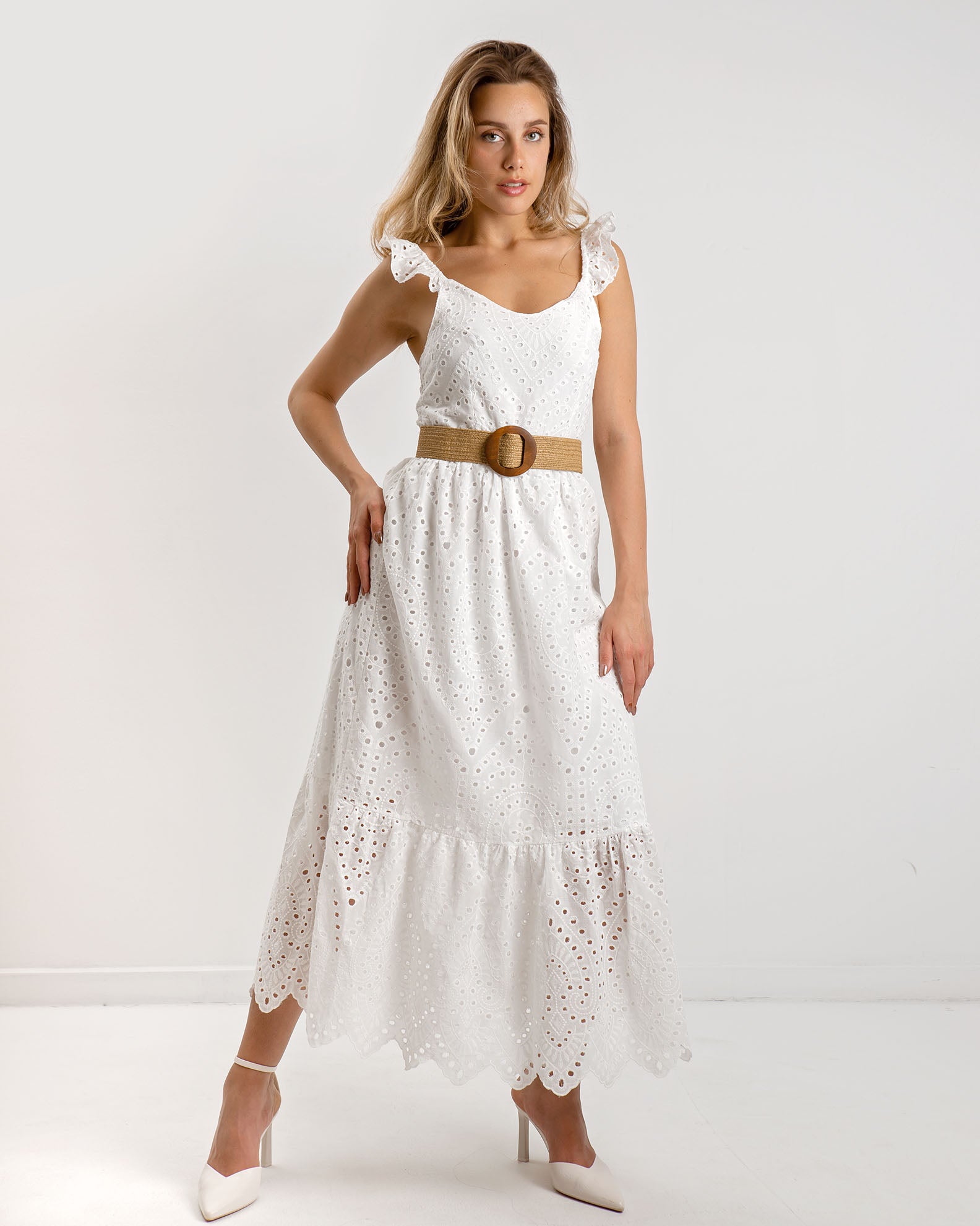 Midi dress with embroidery 'Lo44la' offwhite-offwhite