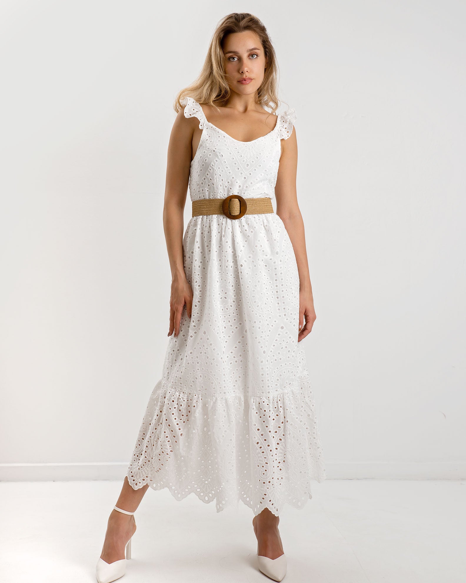 Midi dress with embroidery 'Lo44la' offwhite-offwhite