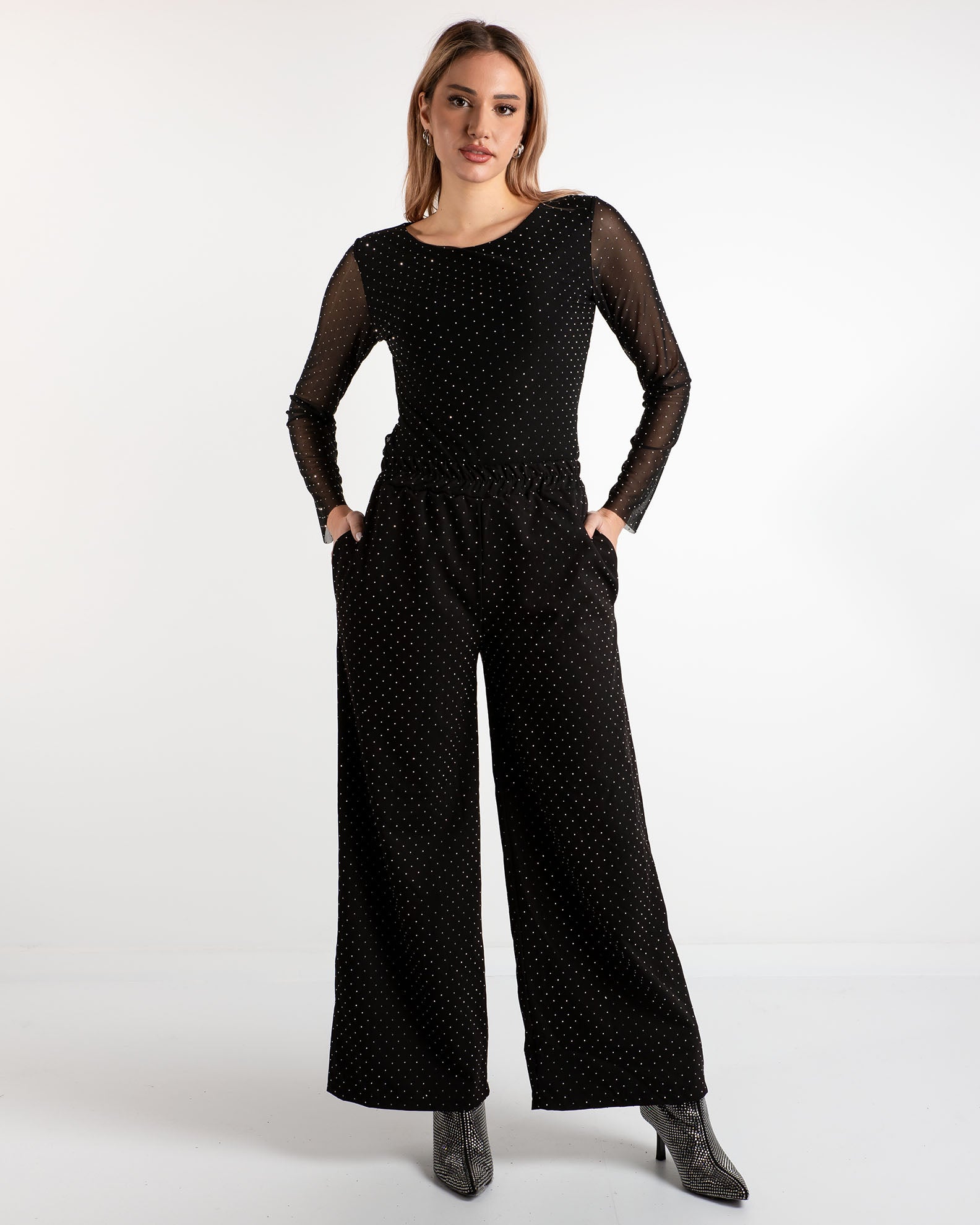 Women's pants with rhinestones 'Gl44ammy'-black glitter