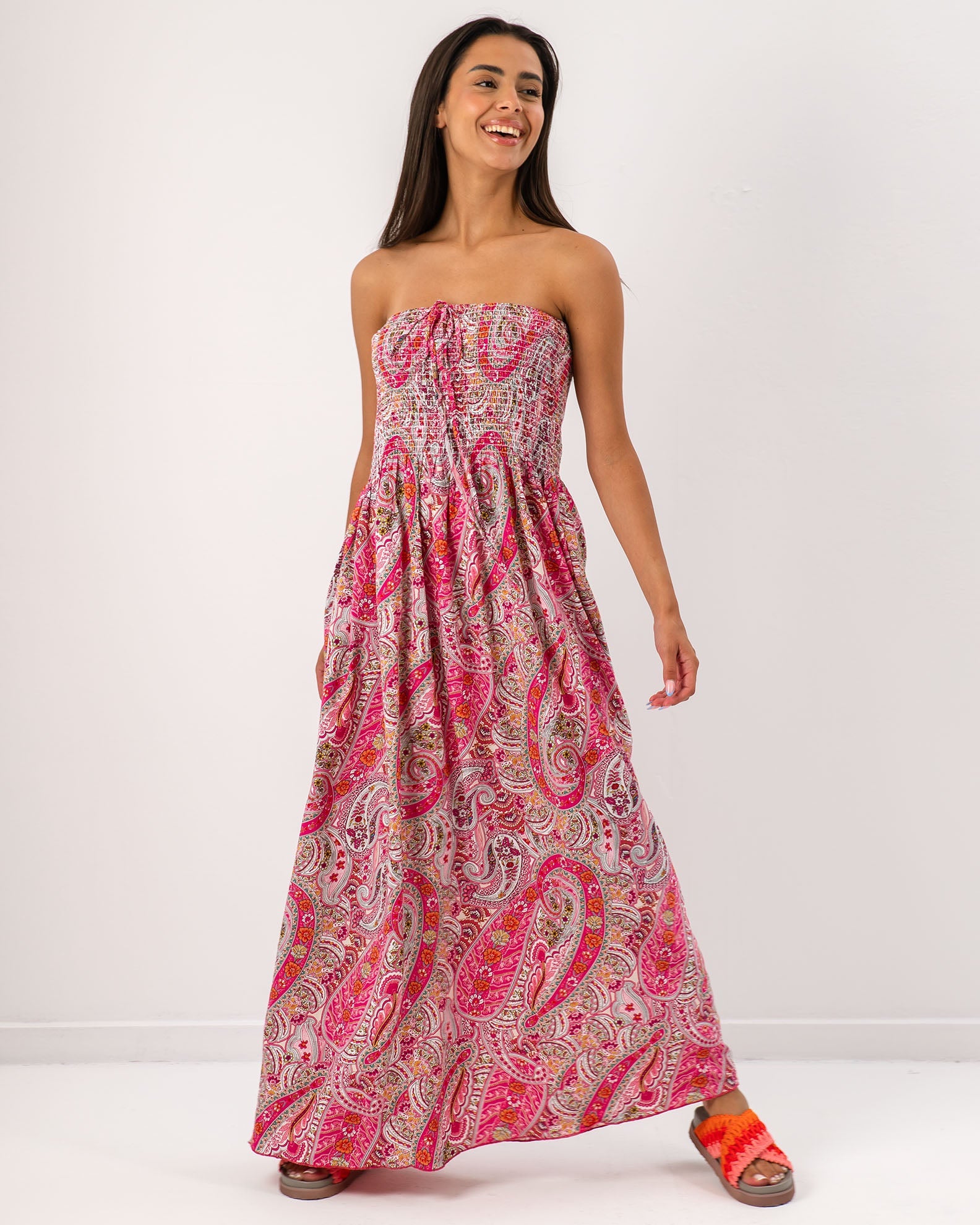 Long Strapless Dress 'No44elia'-pink paisley